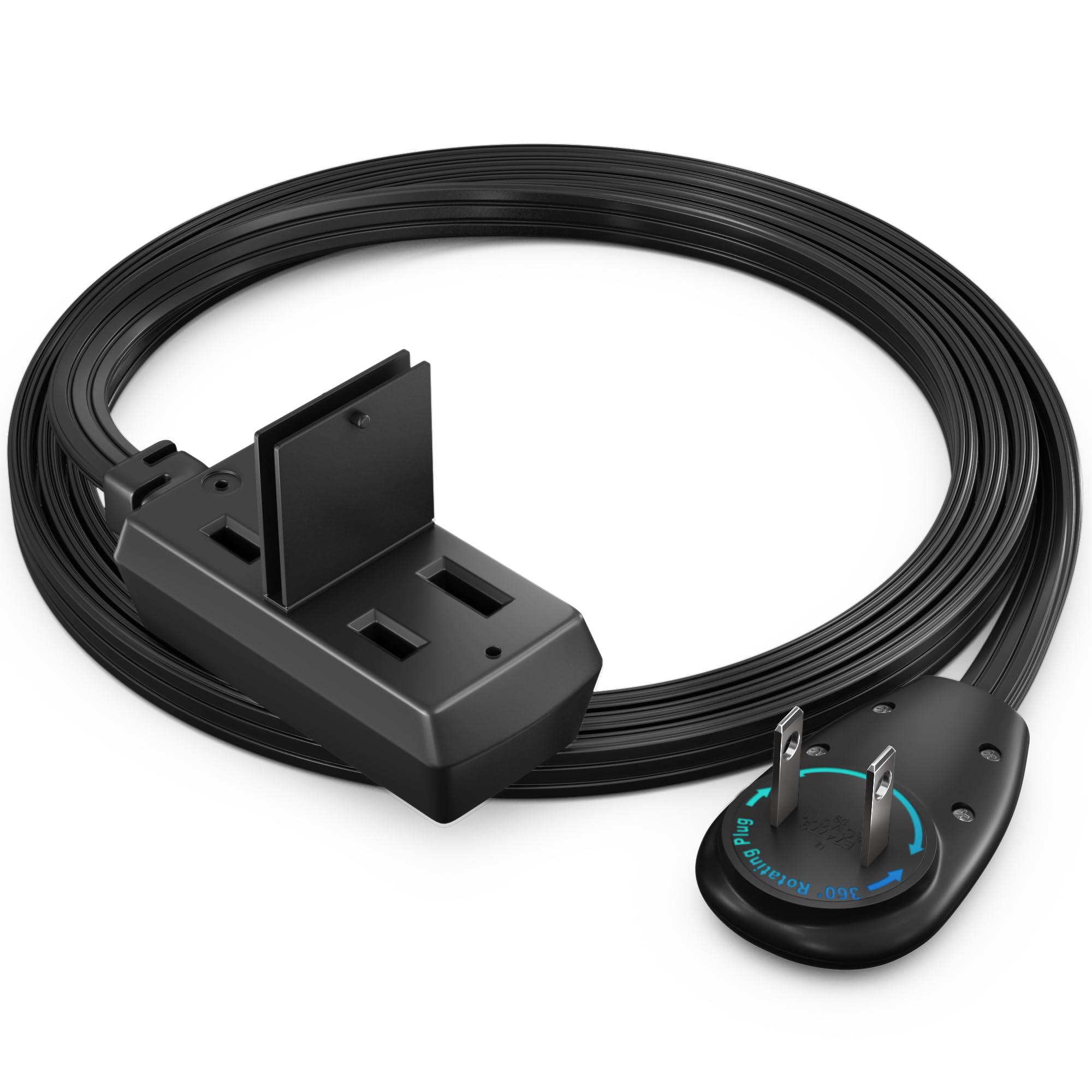 Maximm Cable 3Ft 360 Rotating Flat Plug Extension Cord/Wire, 16 Awg Multi 3 Outlet Extension Wire, 2 Prong With Safety Cover   B