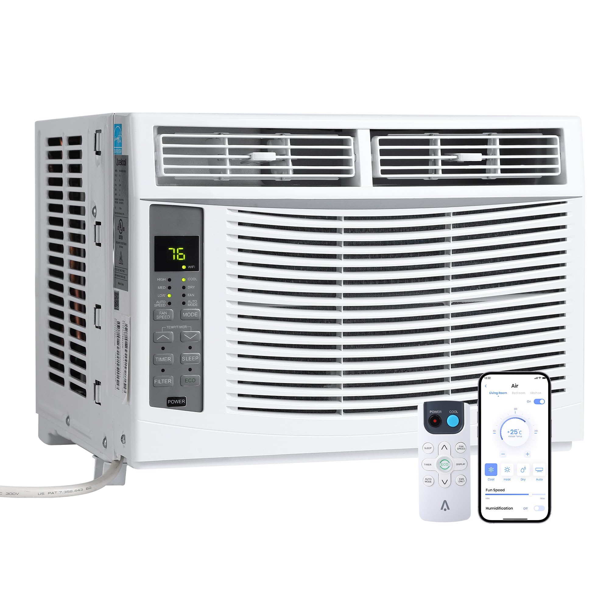 Smart 6000 BTU Window Air Conditioner with WiFi, Window AC Unit with Remote & App Control, Timer Function & Easy Install Kit, Co