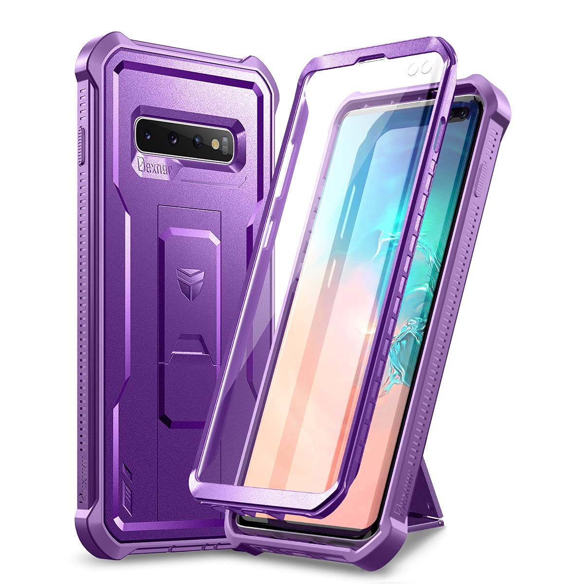 Dexnor Samsung Galaxy S10 Plus Case - Heavy Duty Military Grade Protection with Built-in Screen Protector & Kickstand - Purple