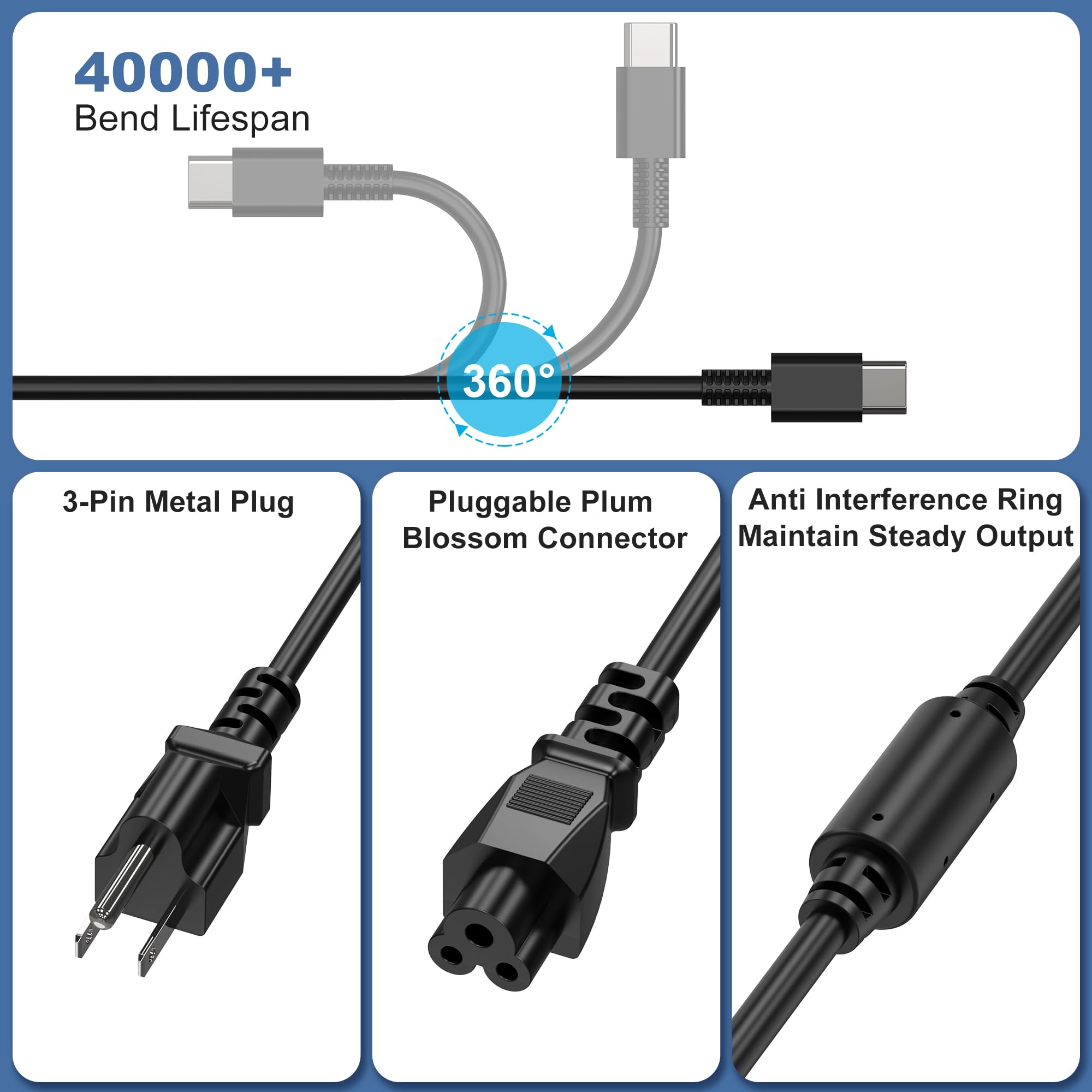 65W 45W Usb C Laptop Charger Fit For Lenovo Thinkpad Yoga Chromebook 65W Laptop Ac Adapter Power Supply Cord