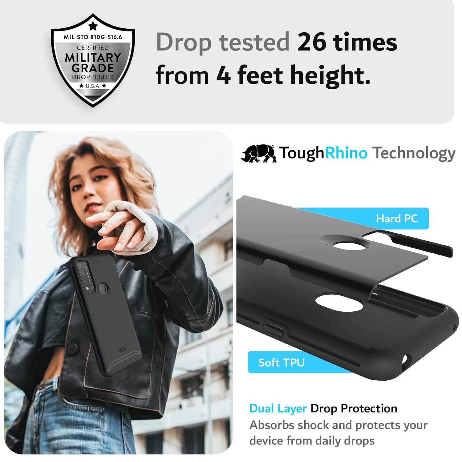 Tudia Dualshield Compatible For Alcatel Tcl 4X 5G (T601Dl) / Tcl 20 A 5G Case, [Merge] Shockproof Military Grade Dual Layer Heav