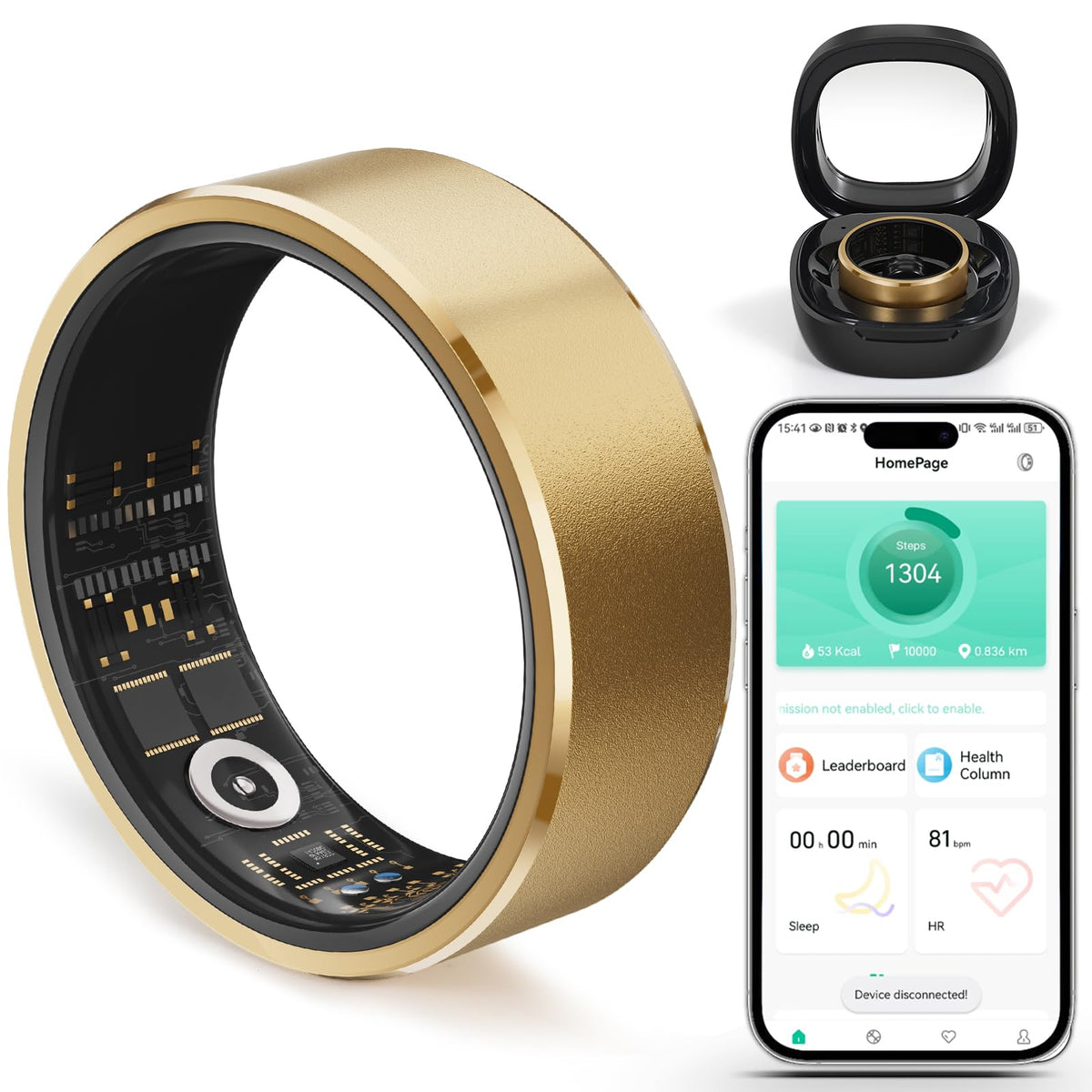 Yuluckgo Health Tracker Fitness Ring Smart Ring For Health Monitor Men Women Gold(7#)