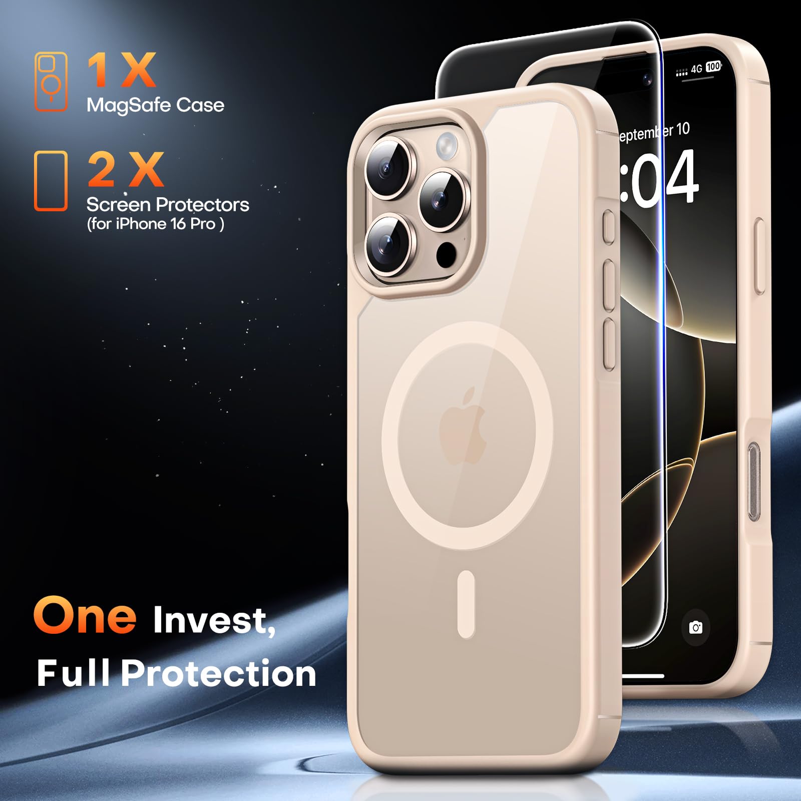 Tauri 3 In 1 For Iphone 16 Pro Case, Compatible With Magsafe [Not Yellowing] With 2X Screen Protectors, Military Grade Protectio