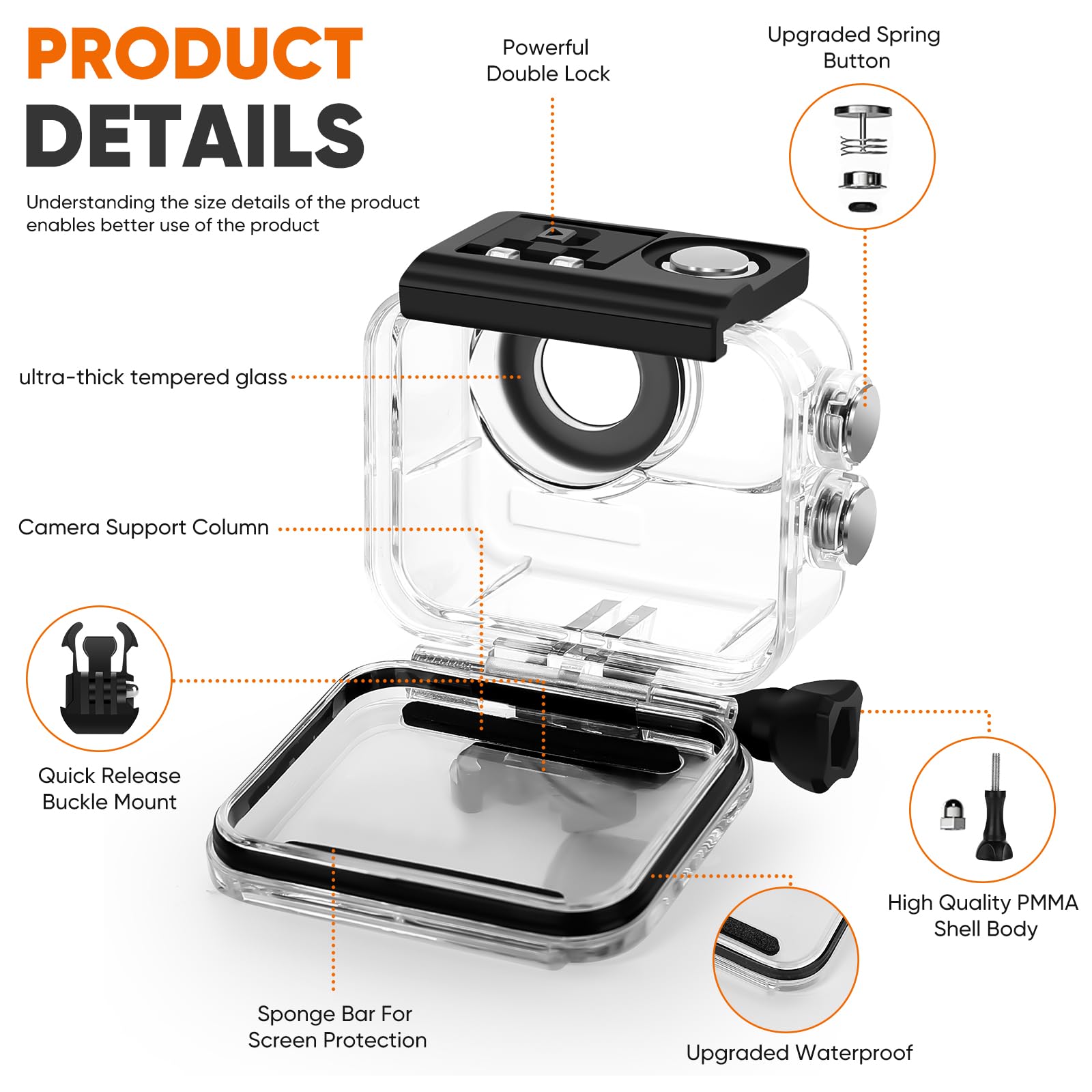 Lewote Waterproof Case&Floating Hand Grip Compatible With Insta360 Go 3, Protective Underwater Dive Housing Shell With Bracket A