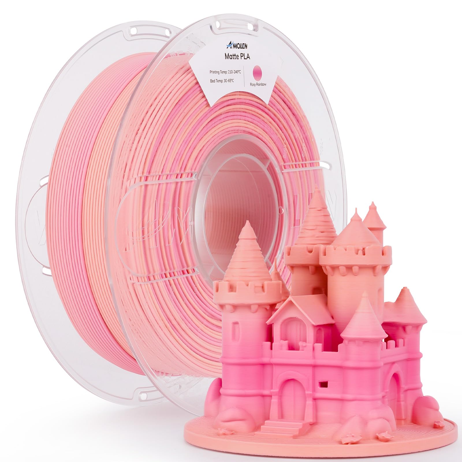 AMOLEN PLA Filament Rainbow, 1.75mm, Multicolor Matte Finish Color Changing PLA Filament Gradient Rosy Rainbow, Dimensional Accu