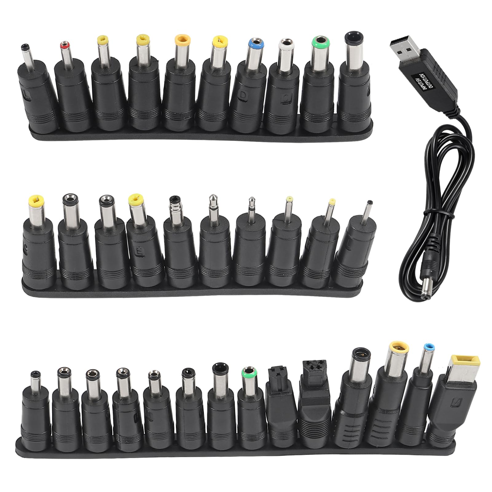34Pcs Universal Laptop Notebook Input Dc Plug Set Jack Tips With Dc 5V To 12V Step Up Cord Wifi To Powerbank Cable Connector Usb Cable Boost Converter For Laptop, Router, Speaker, Monitor, Mini Fan