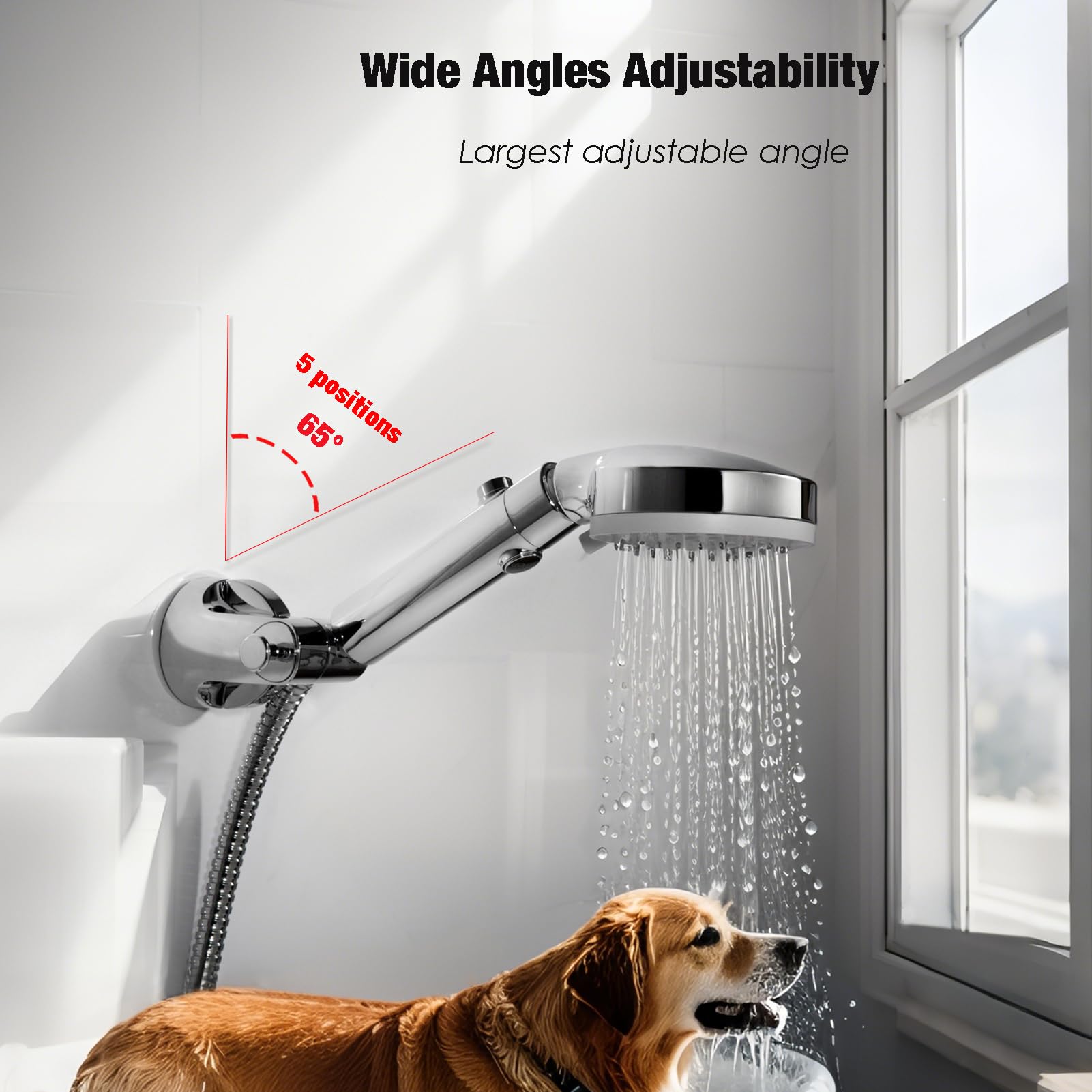 Handheld Shower Head Holder - Enhanced Suction Cup - Large Angle Adjustability - Bathroom Wall Mount Shower Wand Holder (Polishe