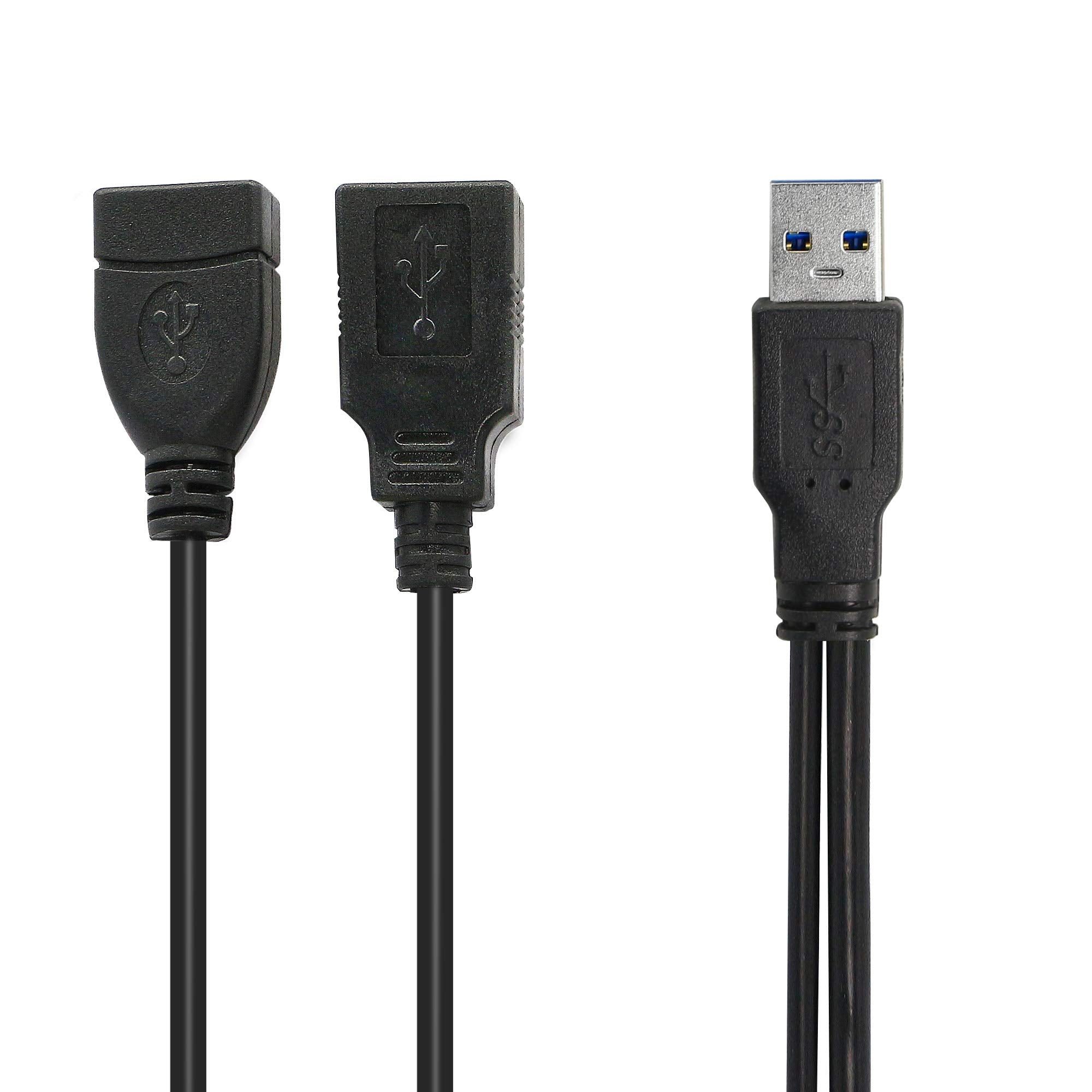 Gintooyun Usb 3.0 Splitter Cable,Usb Type A 3.0 Male To 3.0 Female And 2.0 Female Y Extension Splitter Cable For Pc,Laptop,Lengt