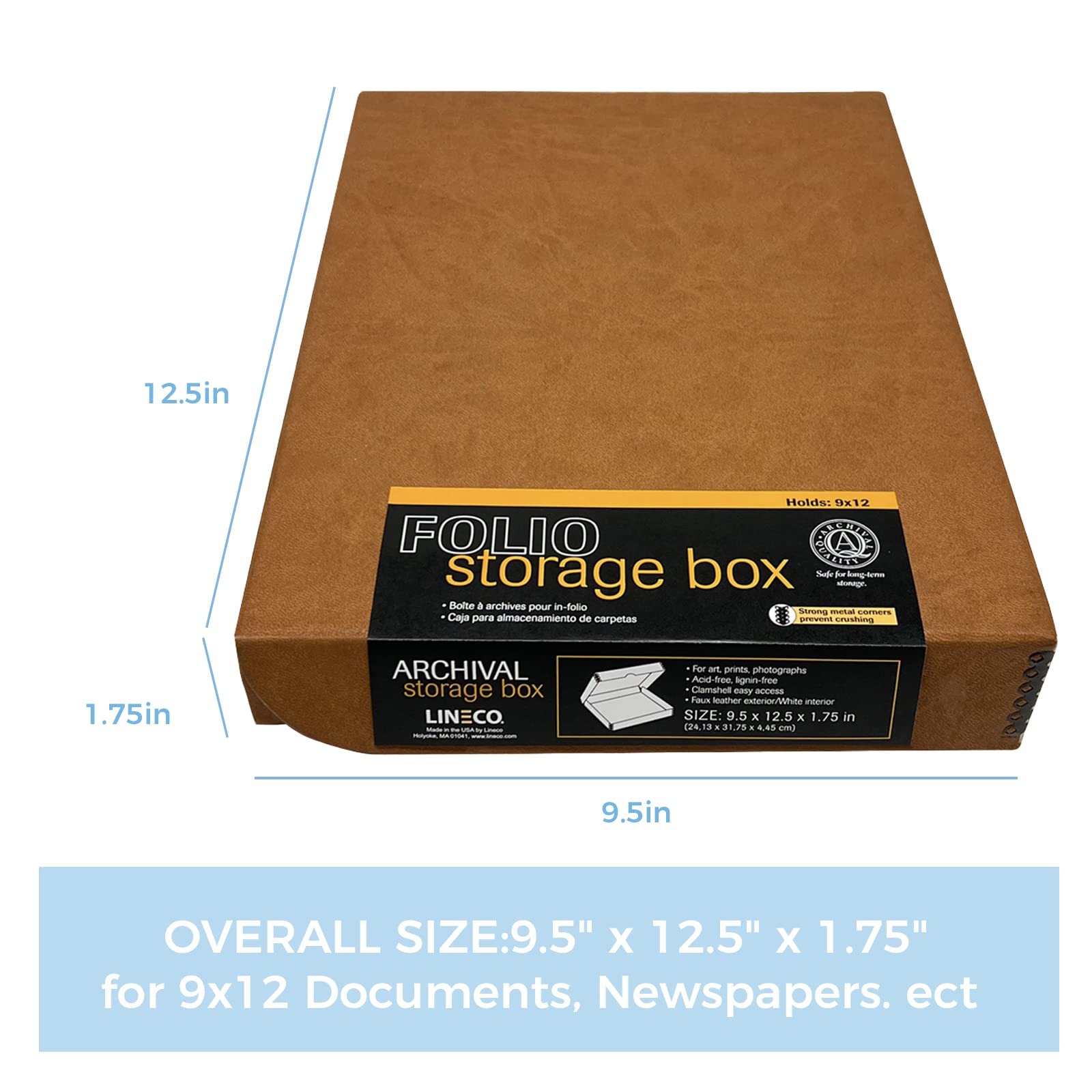 Lineco Folio Storage Box, Clamshell Design With Metal Edge. 9.5X12.5X1.75, Archival Boxboard, Organize And Preserve Photos, Prints, Cards, Magazines, Documents, Art, Ephemera, Family Records, Tan