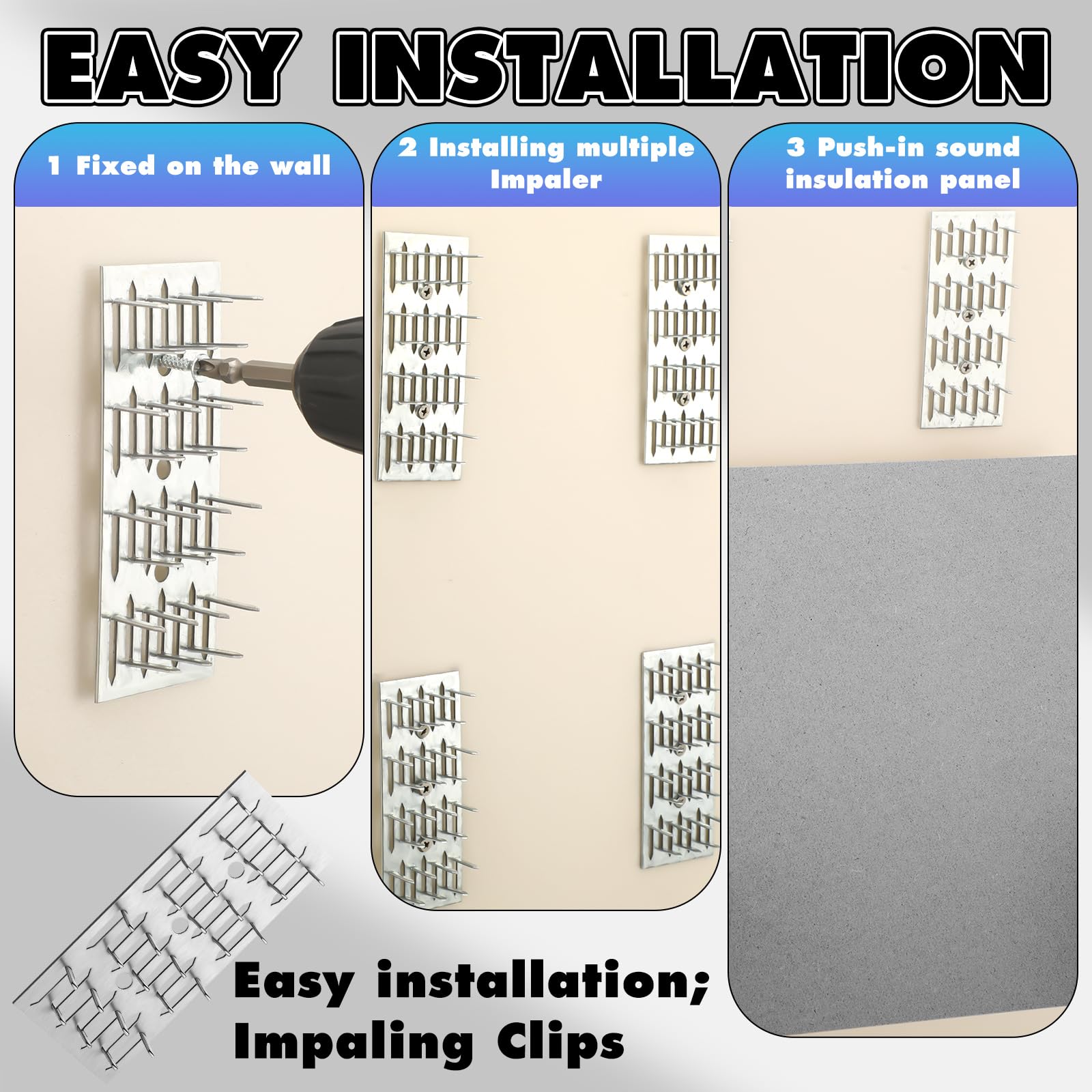 Blulu 25 Pcs Push-On Impaler Wall Mounting Clips Surface Mount Impaler Clips, Acoustic Panels Galvanized Steel Quick Installatio