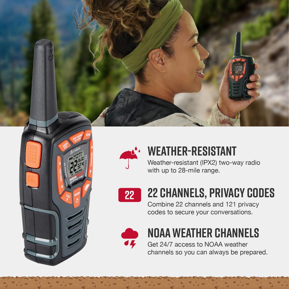 Cobra Acxt545 Weather-Resistant Walkie Talkies For Adults - Rechargeable, 22 Channels, Long Range 28-Mile Two-Way Radio Set (2-P