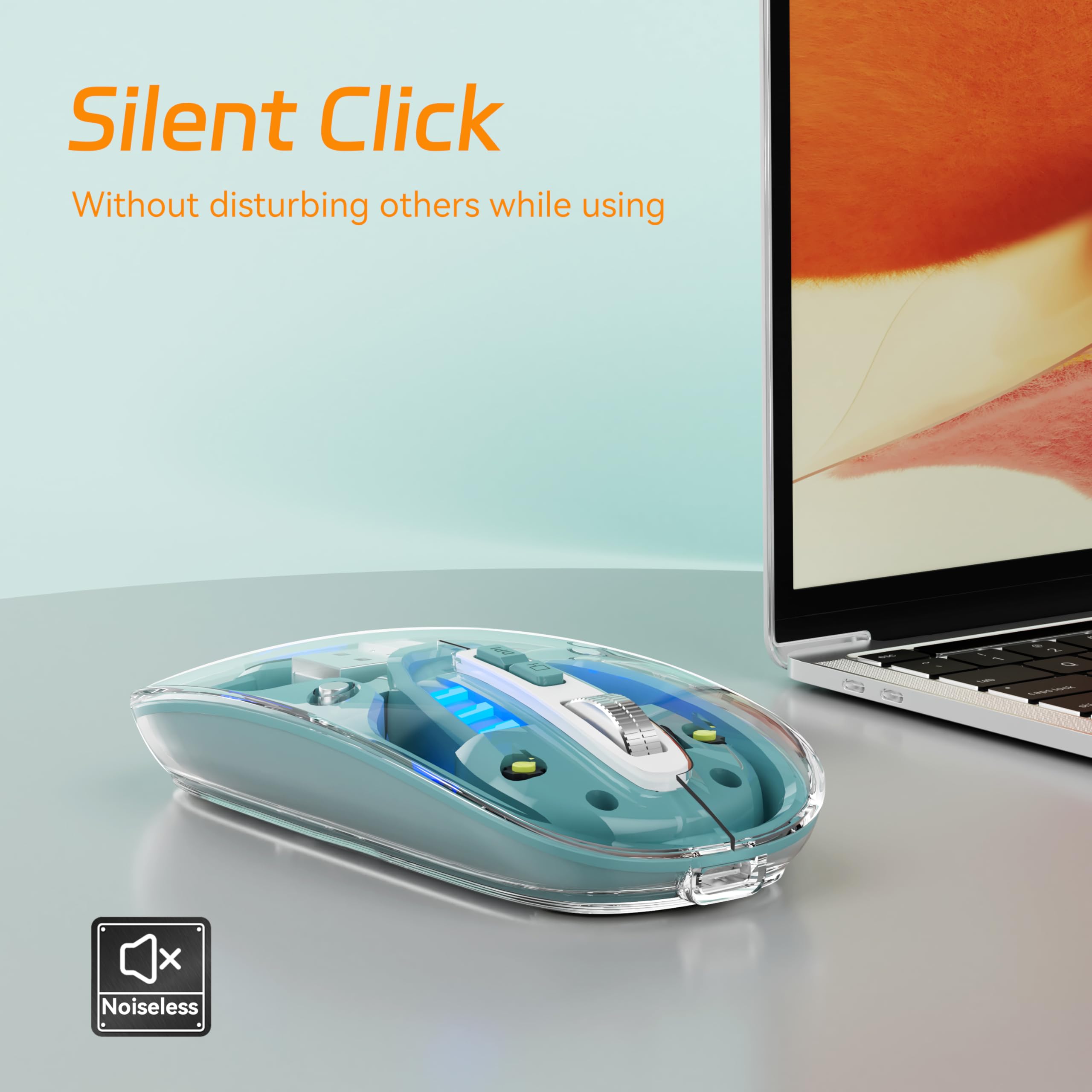 Uiosmuph Bluetooth Wireless Mouse Tri Mode (Bt5.1+Bt5.1+2.4Ghz) Usb C Rechargeable Transparent Computer Mouse Silent With Usb Re
