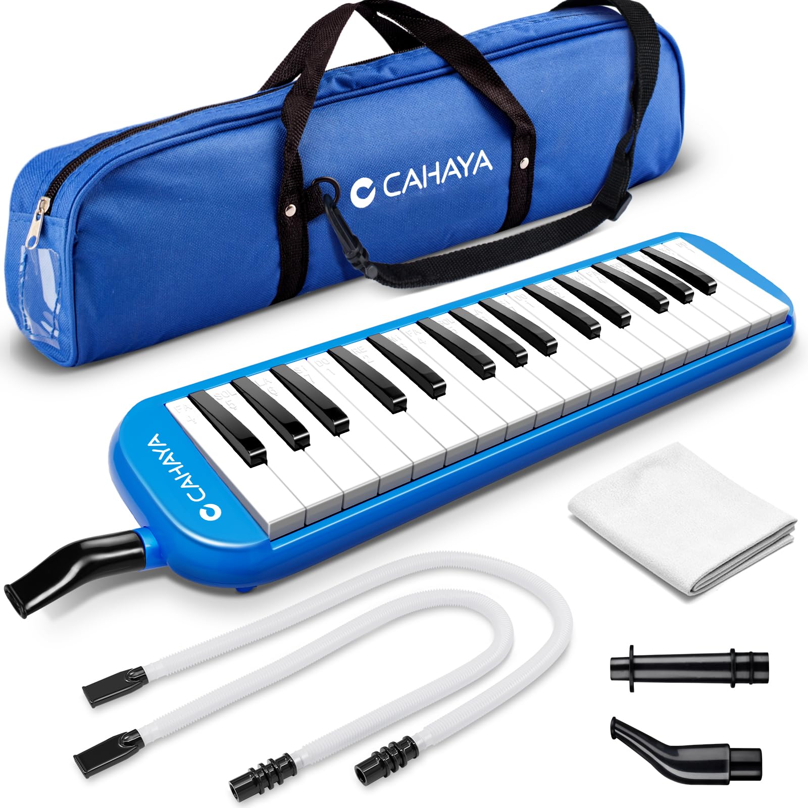 Cahaya Melodica 2 Double Mouthpieces Tube Sets Melodicas Piano Style 32 Key Portable With Carrying Bag, Blue, Cy0050 2