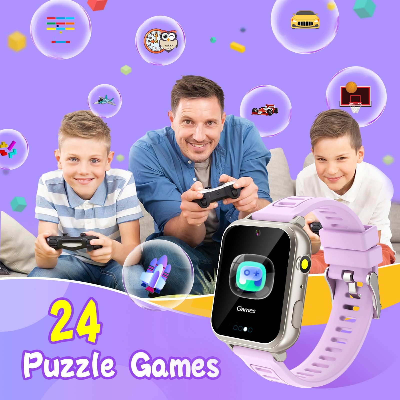 Sedzofan Kids Game Smart Watch With 24 Puzzle Games, Hd Touch Screen, Camera, Video, Music Player, Pedometer, Alarm Clock, Flash
