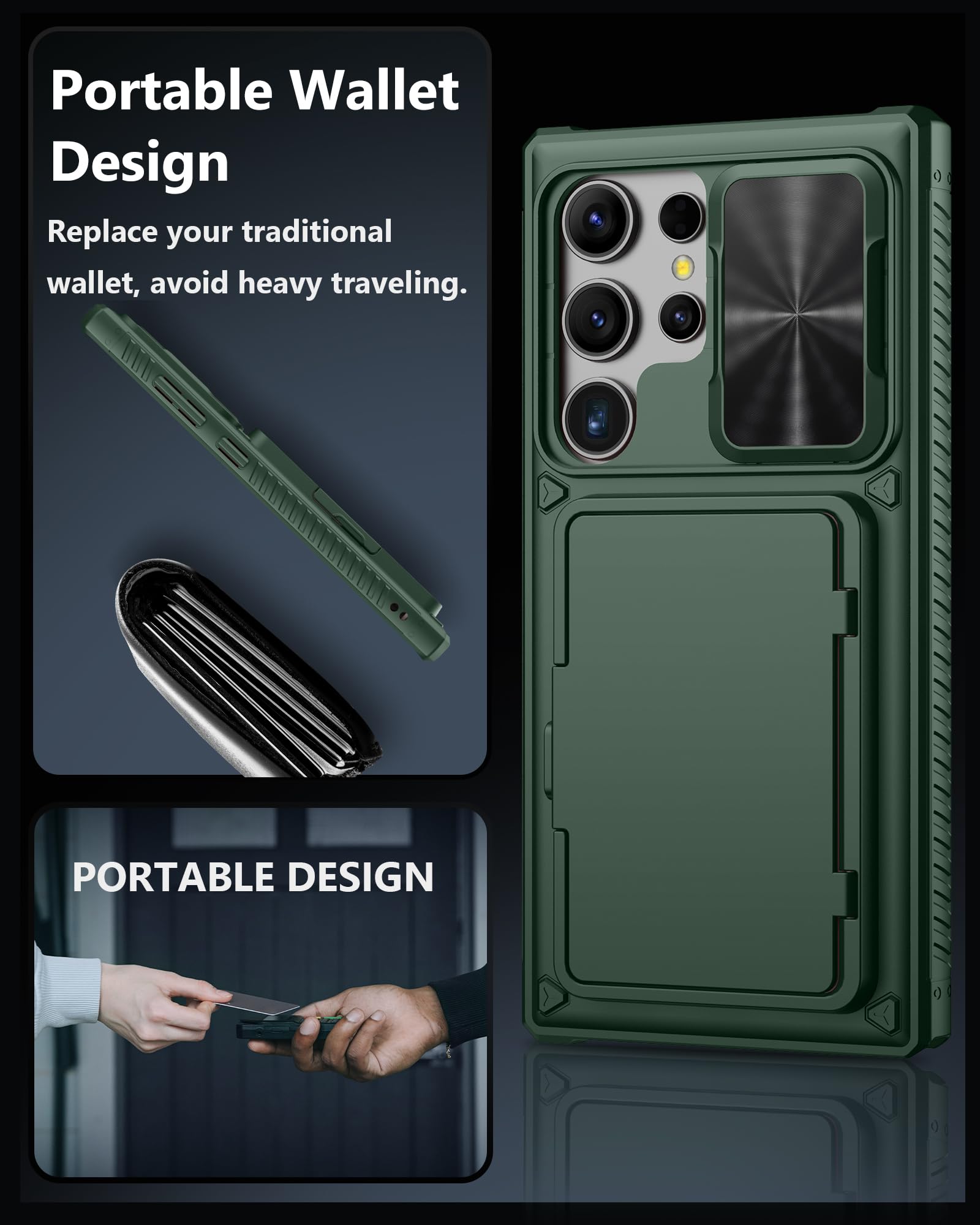 Atatoo For Samsung Galaxy S24 Ultra Wallet Case, Built In Card Holder(Store 4 5 Cards) & Sliding Camera Cover, Military Grade Pr