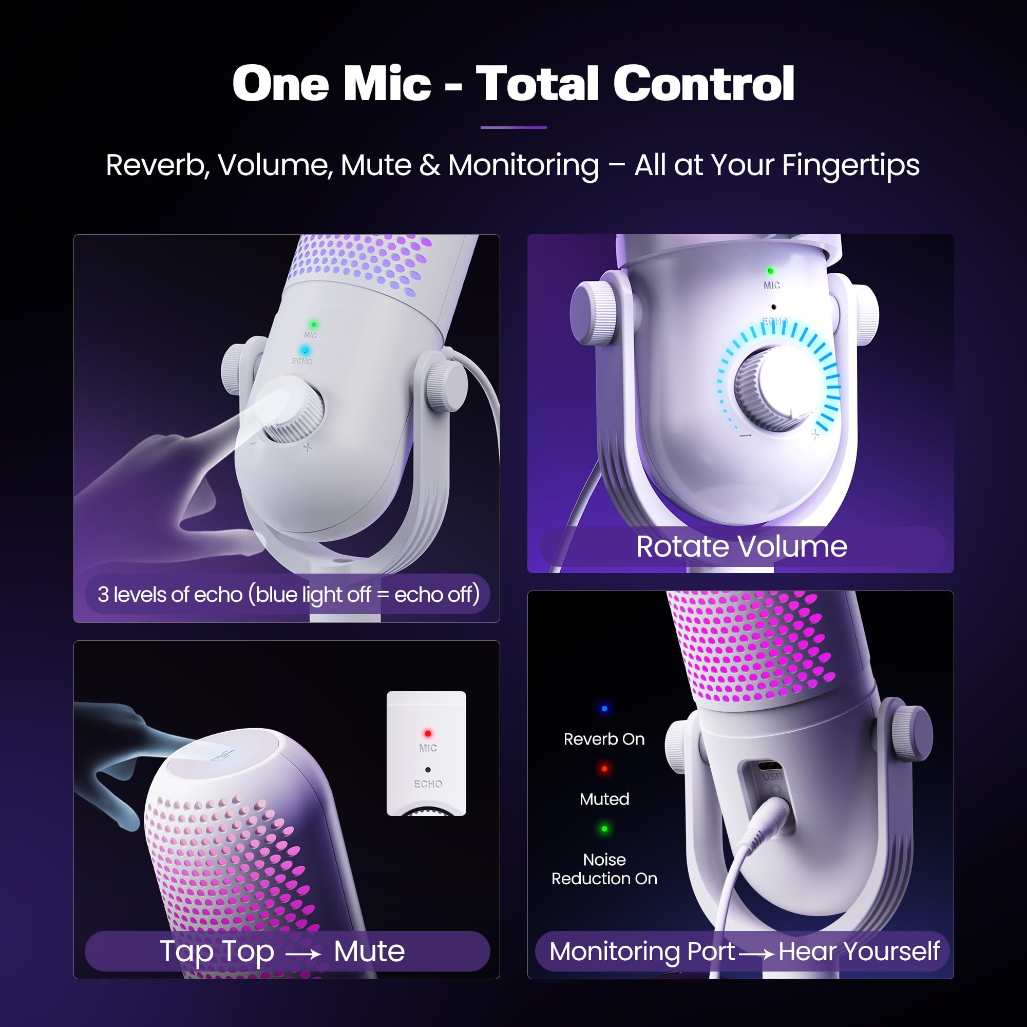 Usb Microphone For Pc Gaming: Condenser Microphone Rgb For Gamer With Stand Mic - Recording Mic For Computer&Laptop With Qiuck M