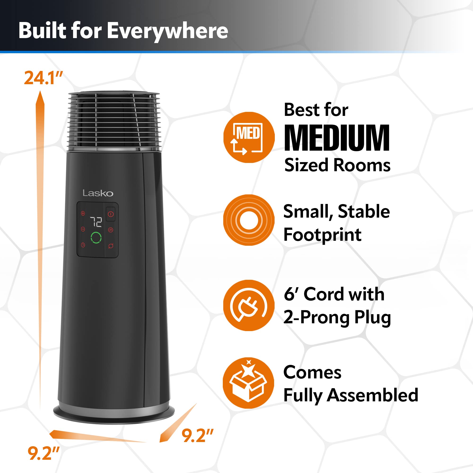 Lasko 360 Degree Oscillating Ceramic Tower Heater For Home With Tip Over Safety, Adjustable Thermostat, Timer, Remote And 3 Spee