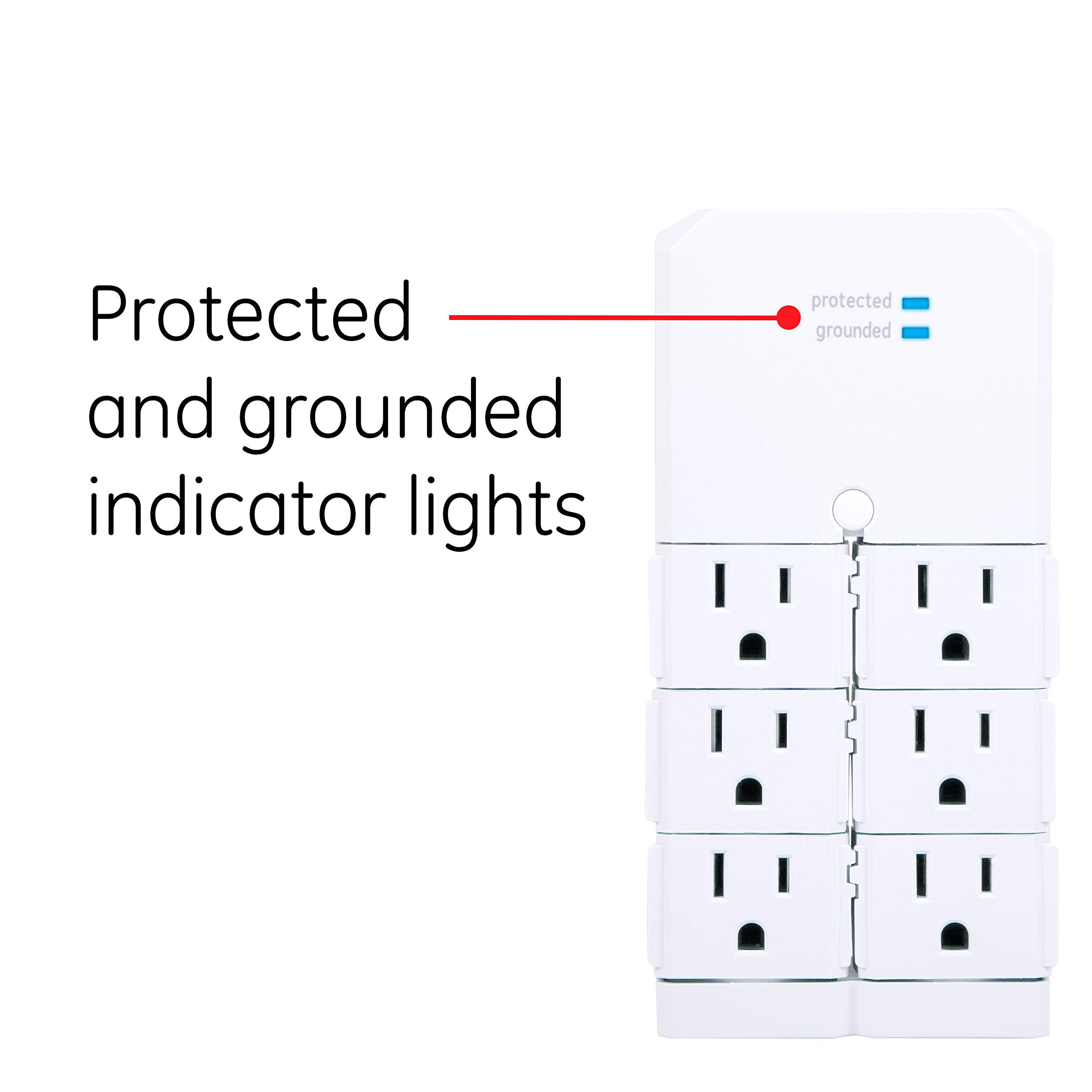 Ge Pro 6 Outlet Extender Surge Protector With Swivel Outlets, Wall Tap Adapter, 90 Degree Rotation, 1080 Joules, Warranty, Ul Li