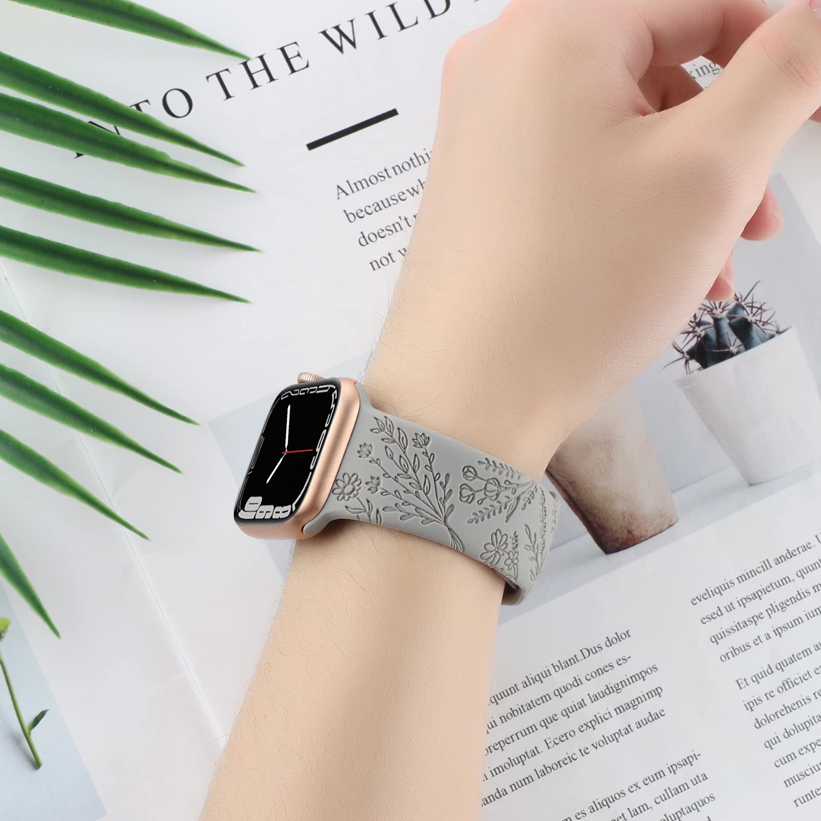 Flower Engraved Silicone Band Compatible With Apple Watch Bands 38Mm 40Mm 41Mm, Cute Women Wildflowers Floral Design Soft Sport Strap Replacement Wristbands For Iwatch Series 8 7/Se/6/5/4/3/2/1