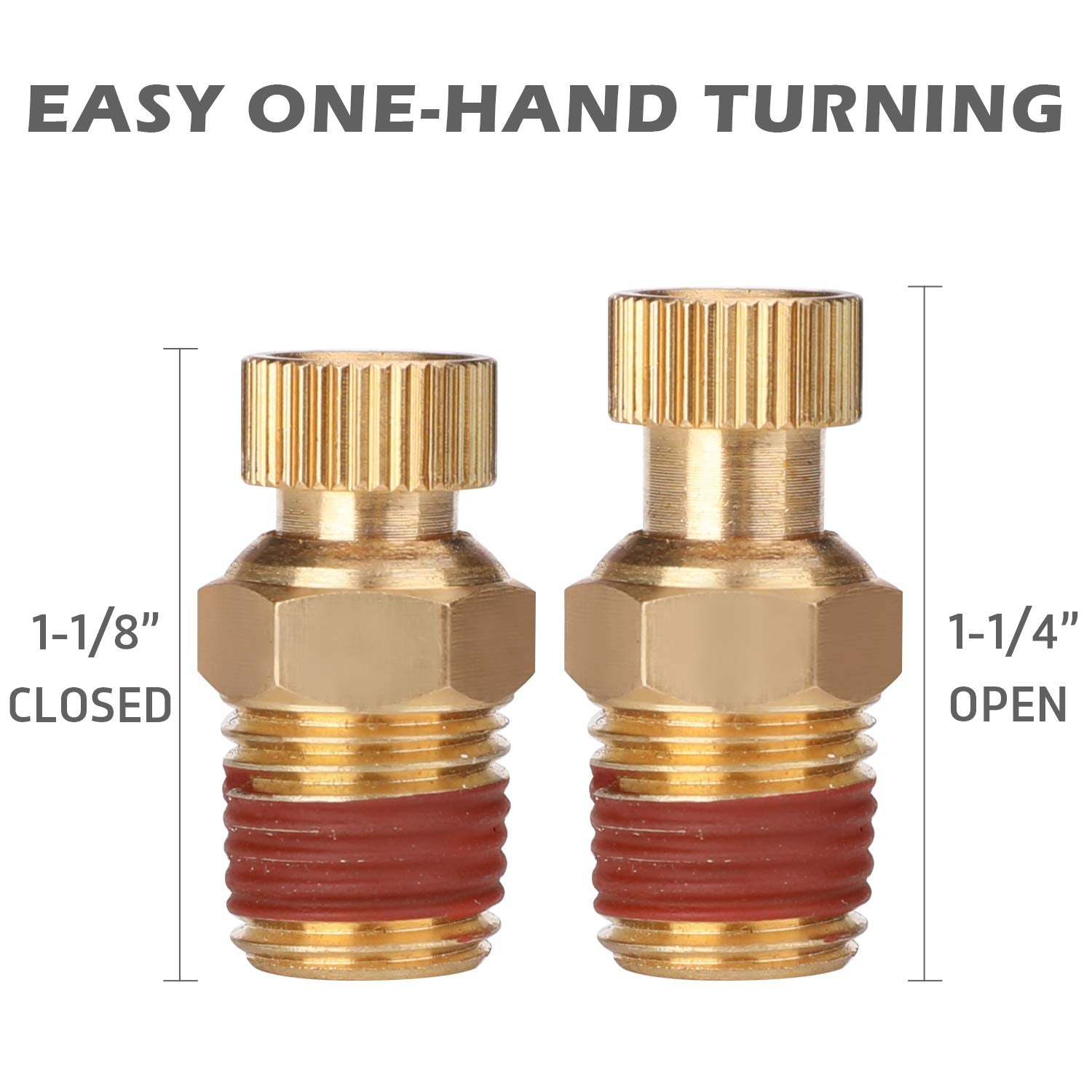 Hromee 5 Piece 1/4 Inch Compressor Air Tank Port Fittings Drain Valve Kit With Solid Brass Hex Head Plugs Winged Style And Twist