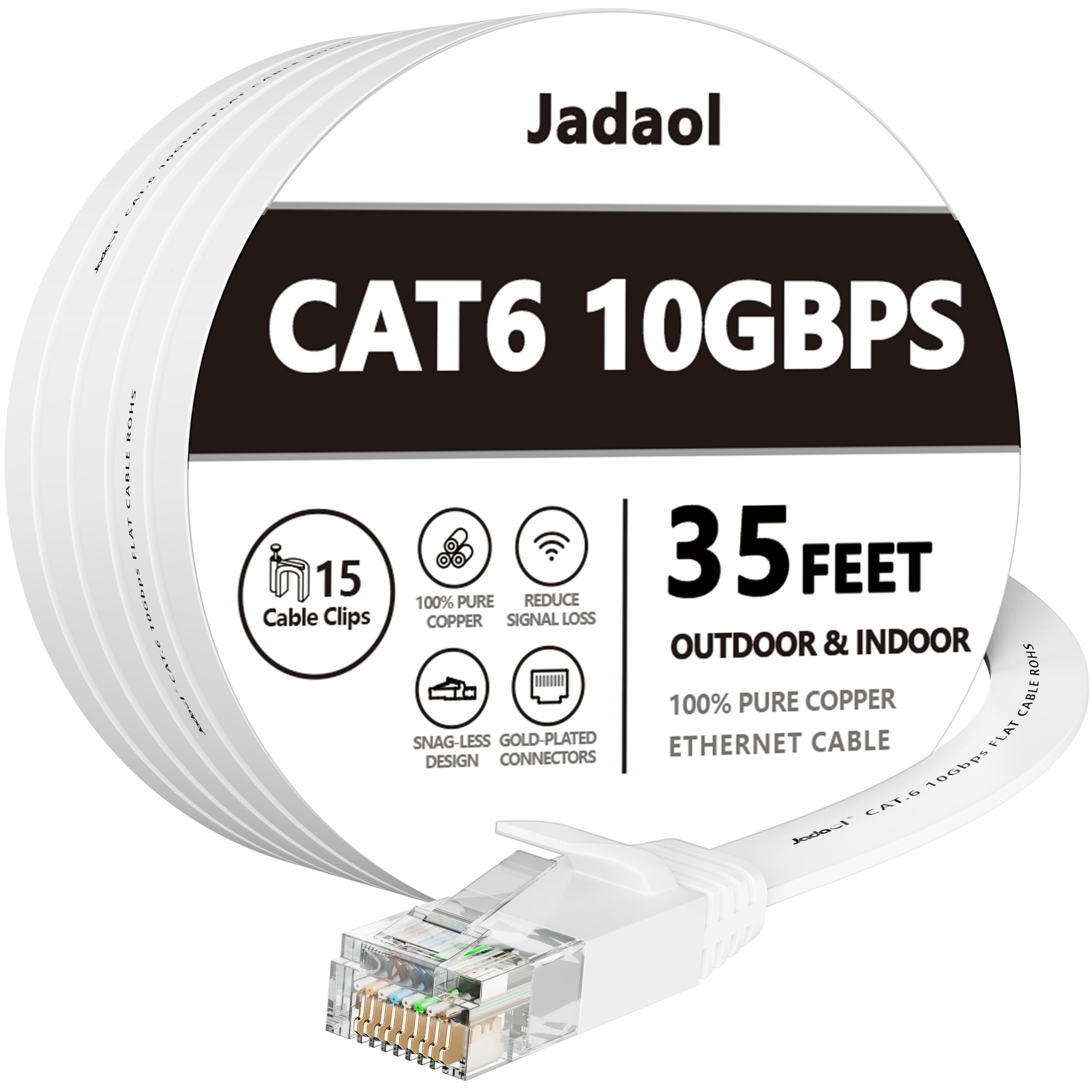Cat 6 Ethernet Cable 35 ft, Outdoor&Indoor 10Gbps Support Cat8 Cat7 Network, Flat Internet RJ45 LAN Patch Cords, Cat6 Fast Speed