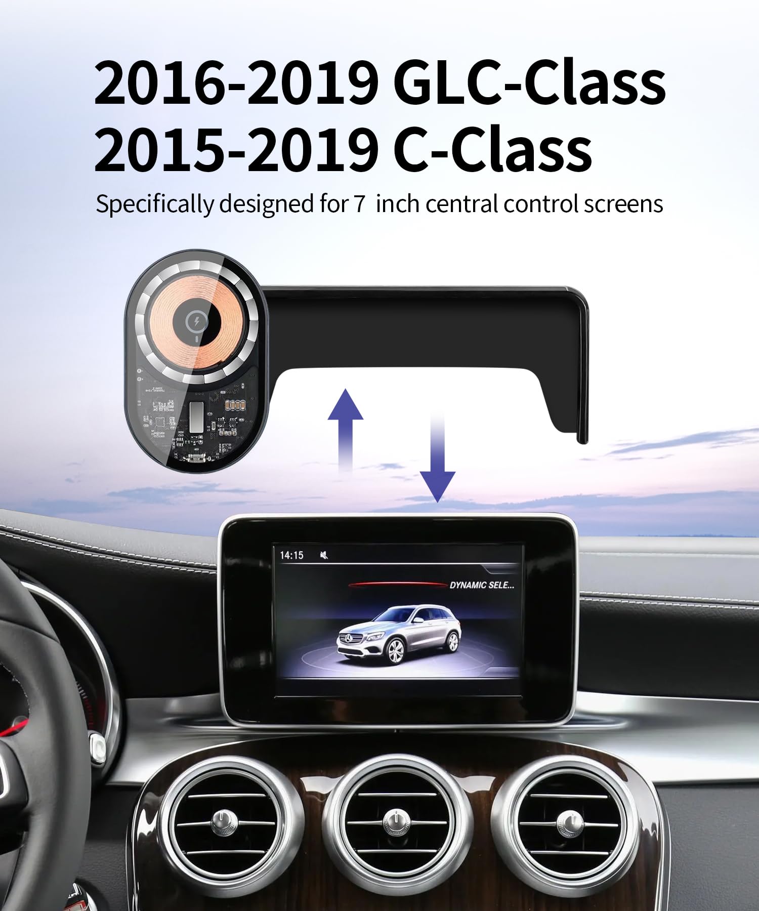 Masergogo Wireless Charging Car Phone Holder For Mercedes Benz Glc-Class 2016-2019/C-Class 2015-2018 Accessories 7 Inch Screen F
