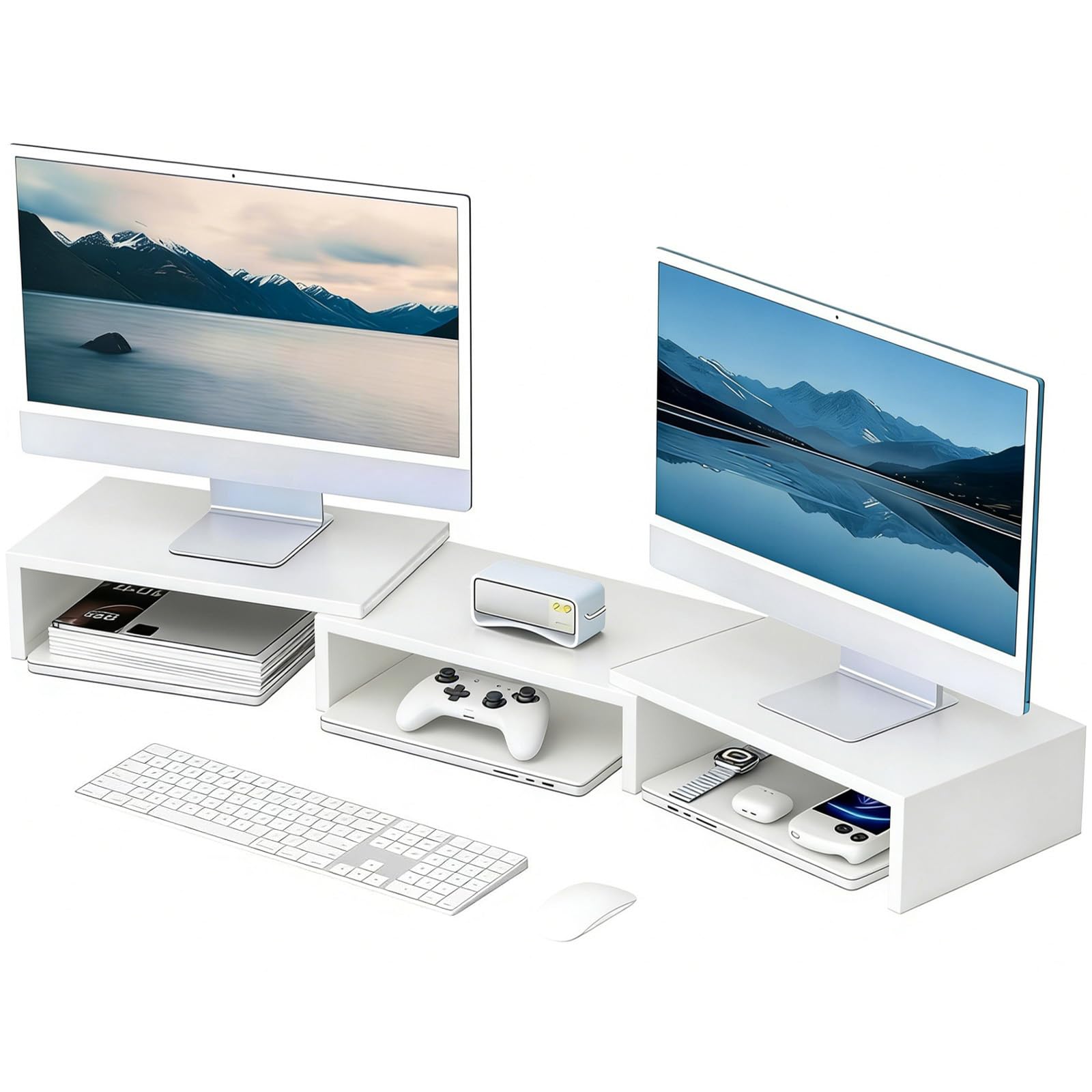 Tensirock Desk Organizers and Accessories, Dual Monitor Stand Riser, Monitor Desk Shelf for Desktop Organization (White)