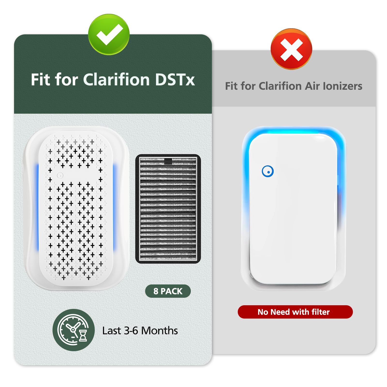 8 Pack Dstx Hepa + Carbon Filters Replacement Compatible With Clarifion Dstx Mini Personal Portable Air Purifiers For Home, Bedr