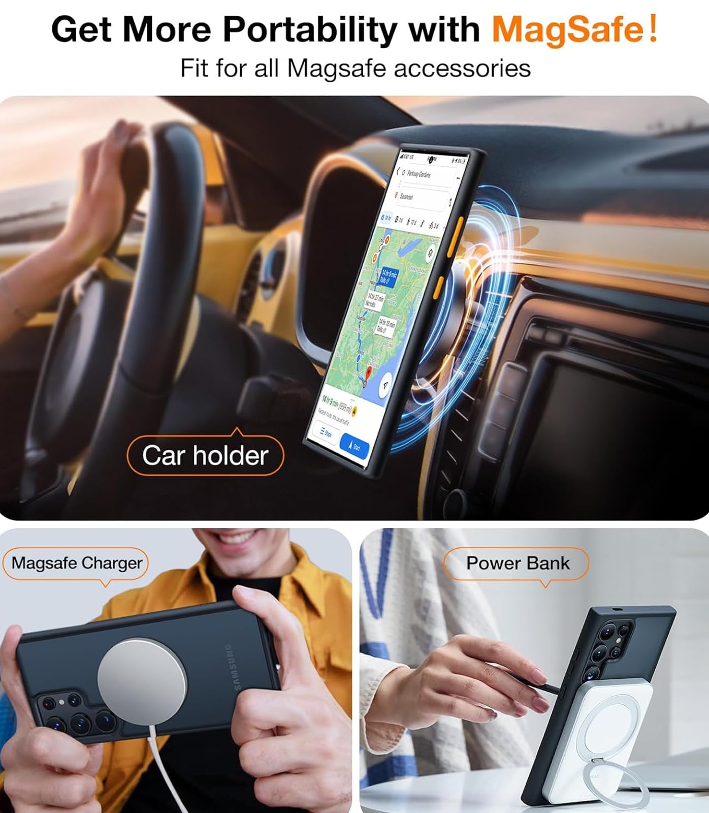 Torras Magnetic Shockproof For Samsung Galaxy S24 Ultra Case, [18N Mighty Magnetic] [12Ft Military Grade Drop Tested] [Compatibl