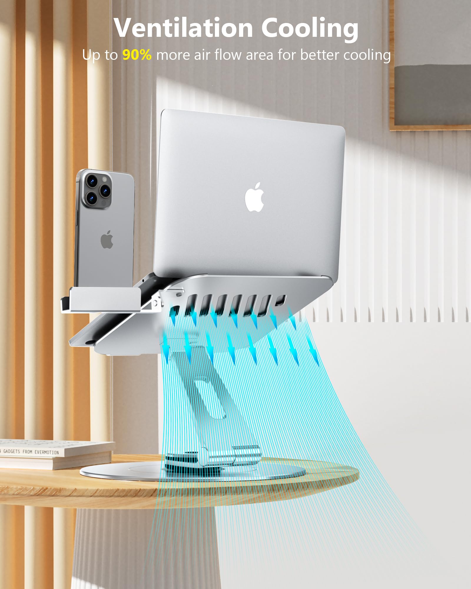 Ntmy Portable Laptop Stand,Adjustable Laptop Riser,360 Rotating Laptop Stand With Phone Holder,Foldable Laptop Stand For Desk,Er