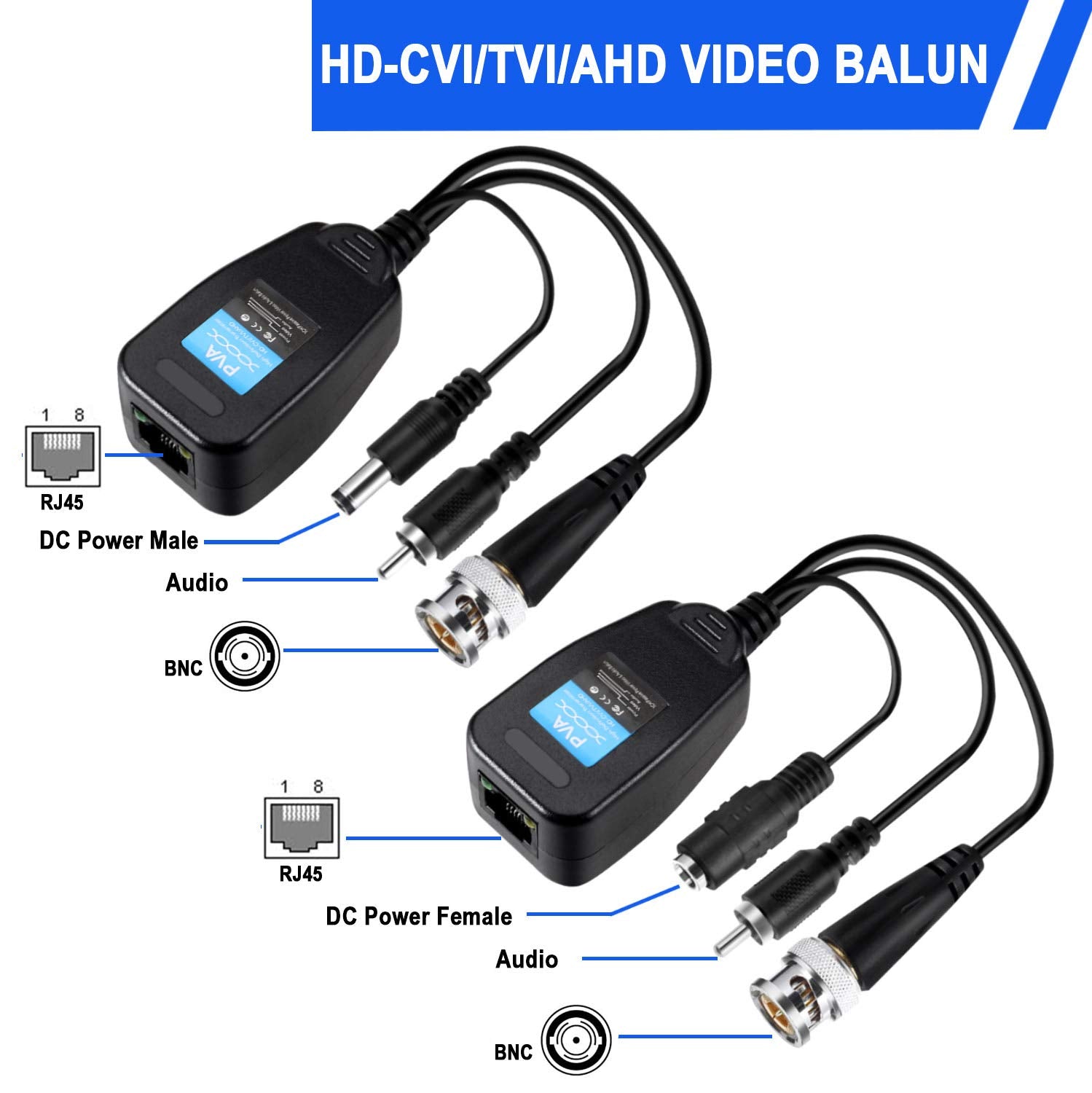 Passive Video Balun 8 Pairs Passive Video Power Balun Audio Connector 960P/1080P/2Mp Bnc To Rj45 Network Transceiver Cat5E/Cat6