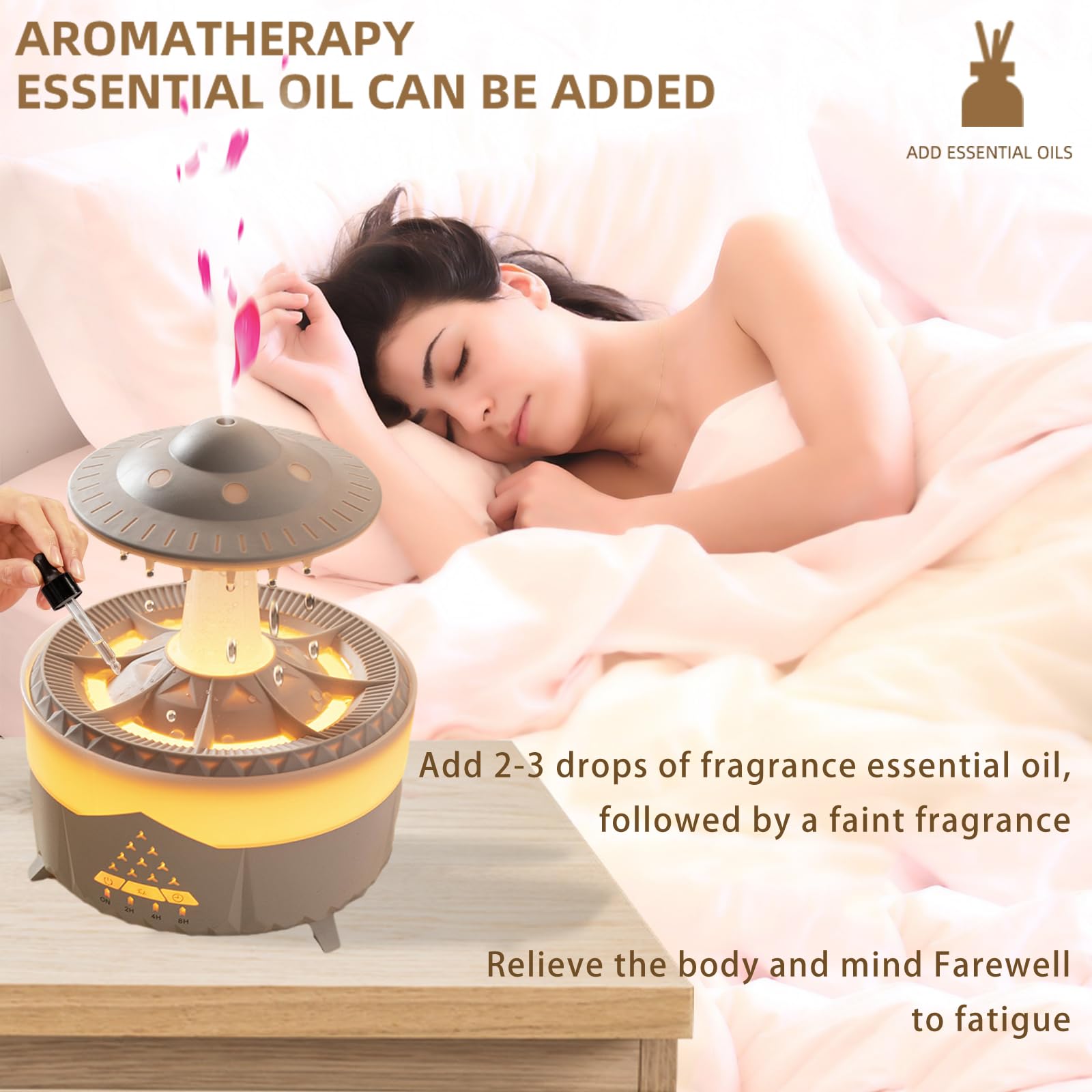 Raindrop Humidifier For Bedroom Large Room  Air Humidifiers And Aromatherapy Diffuser,Ultrasonic Humidifier,Quiet Humidifier Wit