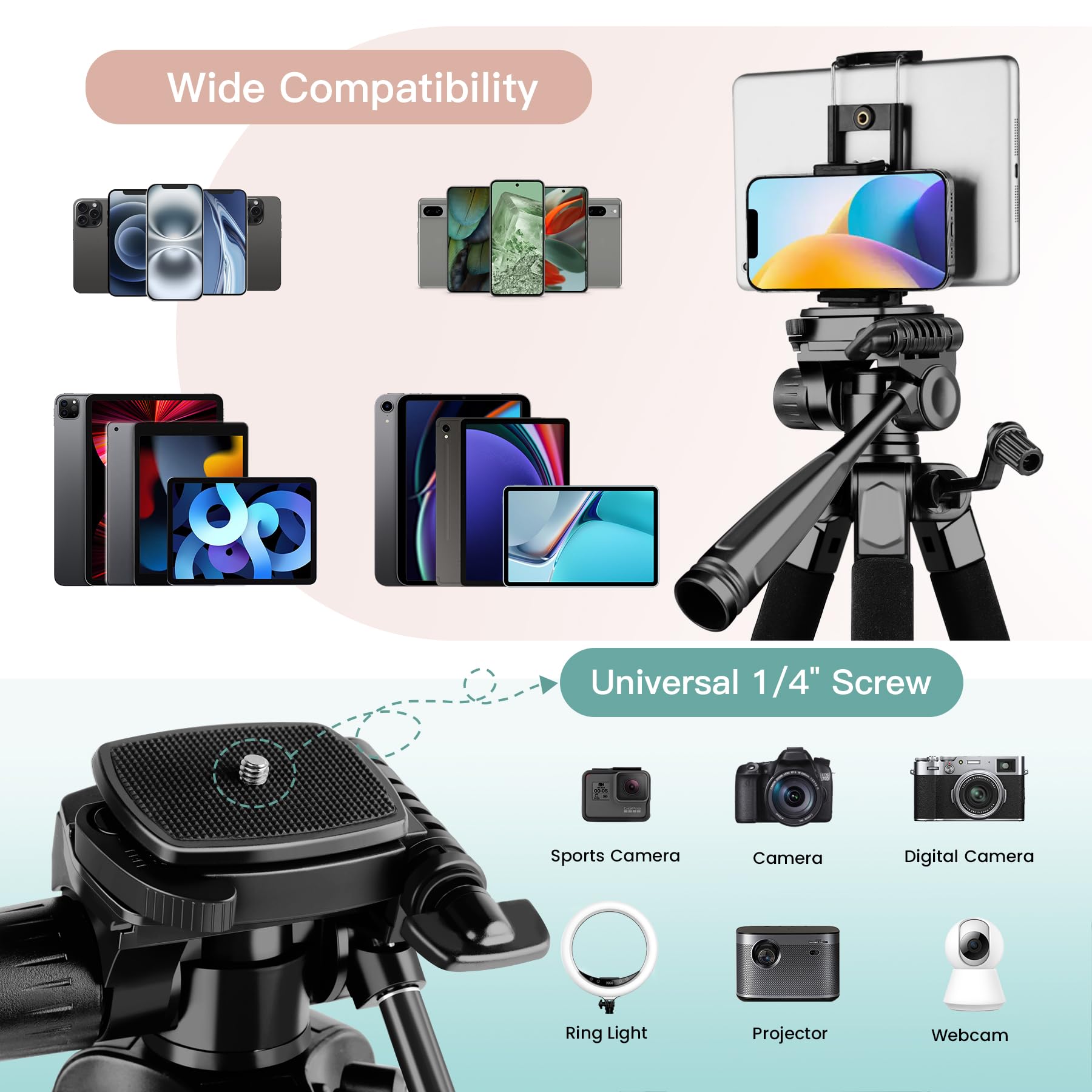 Victiv 68 Phone Tripod Stand, Tablet Tripod For Iphone Ipad With Remote And Holder, Phone Stand For Video Recording Travel Photo