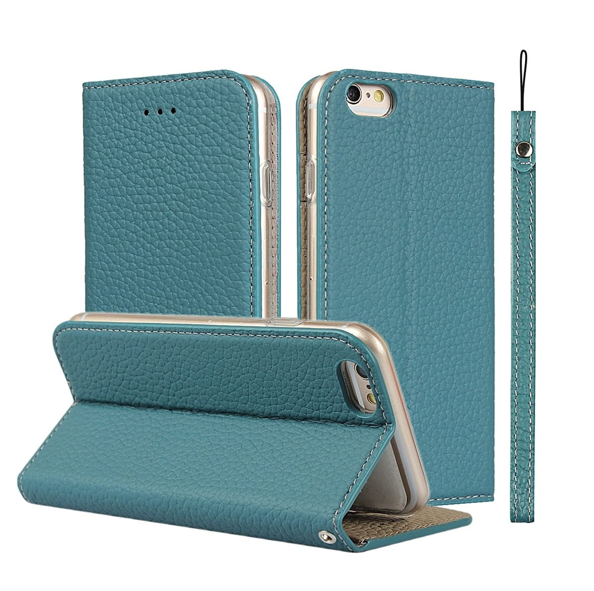 Icovercase Genuine Leather Case For Iphone 6S/Iphone 6, Wallet Case With Wrist Strap And Card Slots Magnetic Closure Kickstand F