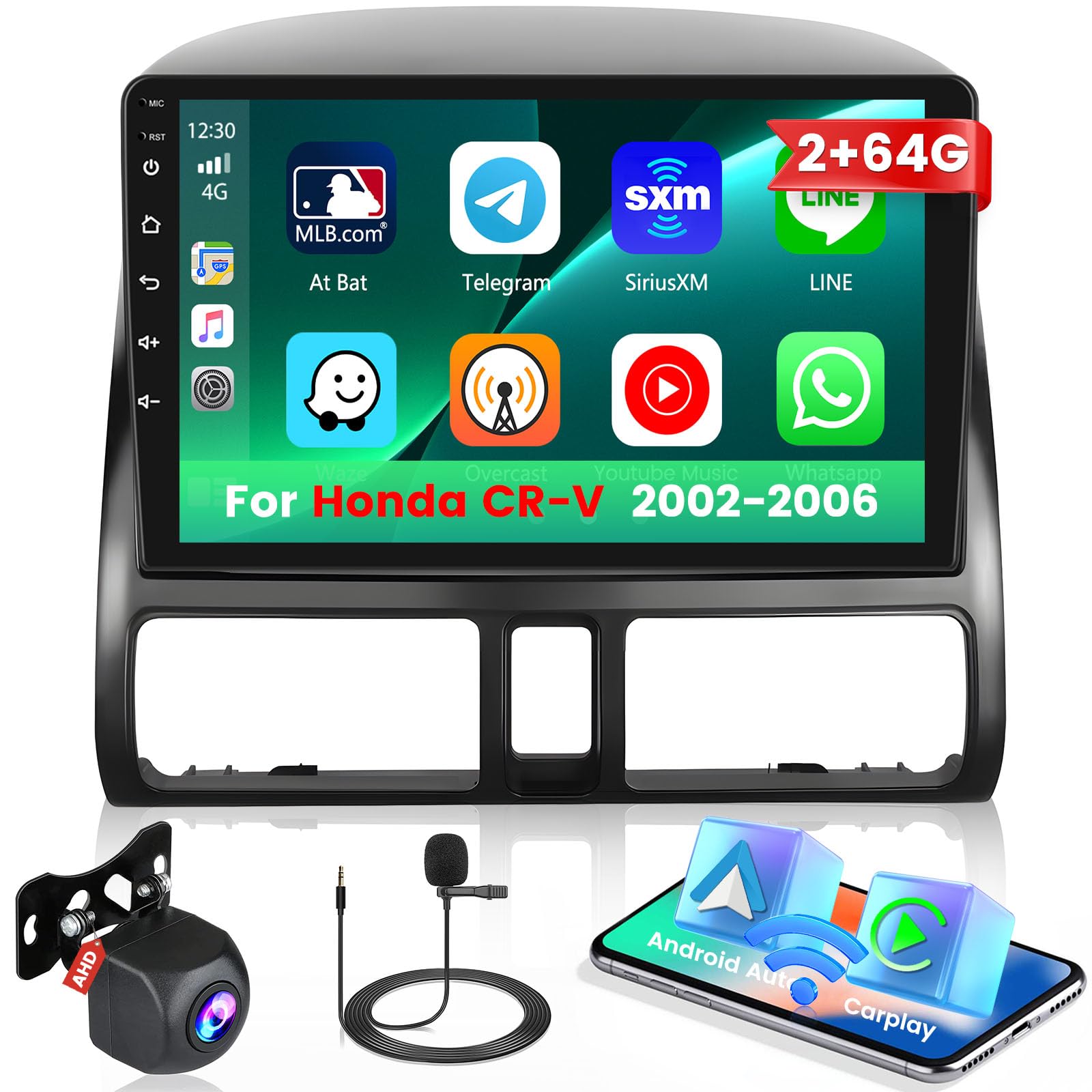 Roinvou 2+64G Android Carplay Stereo For 2002 2006 Honda Cr V Crv, Built In Wireless Carplay With Android Auto, 9'' Touchscreen