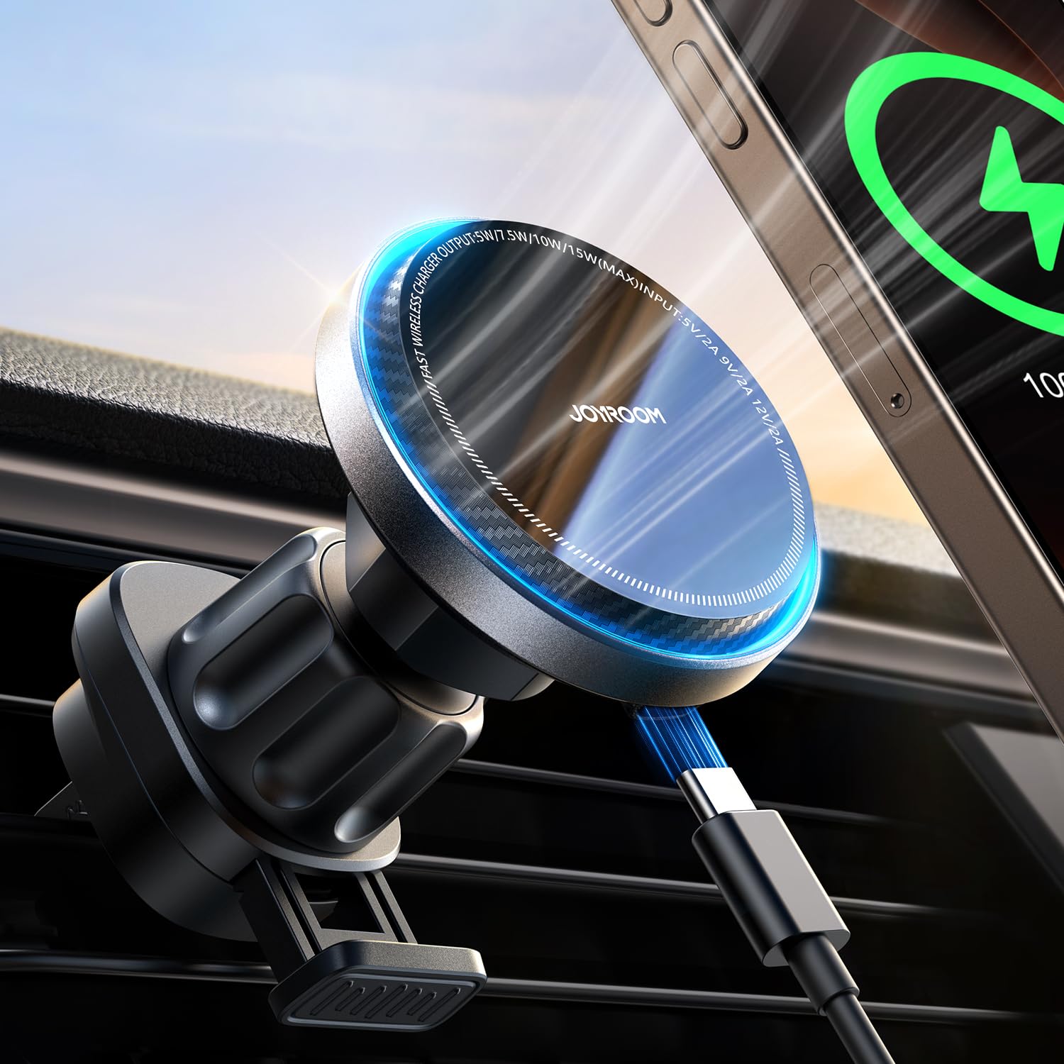 Joyroom For Magsafe Car Mount Charger, [Fan Cooling] 15W Fast Wireless Car Charger Mount, Iphone Magnetic Car Phone Holder Fit I