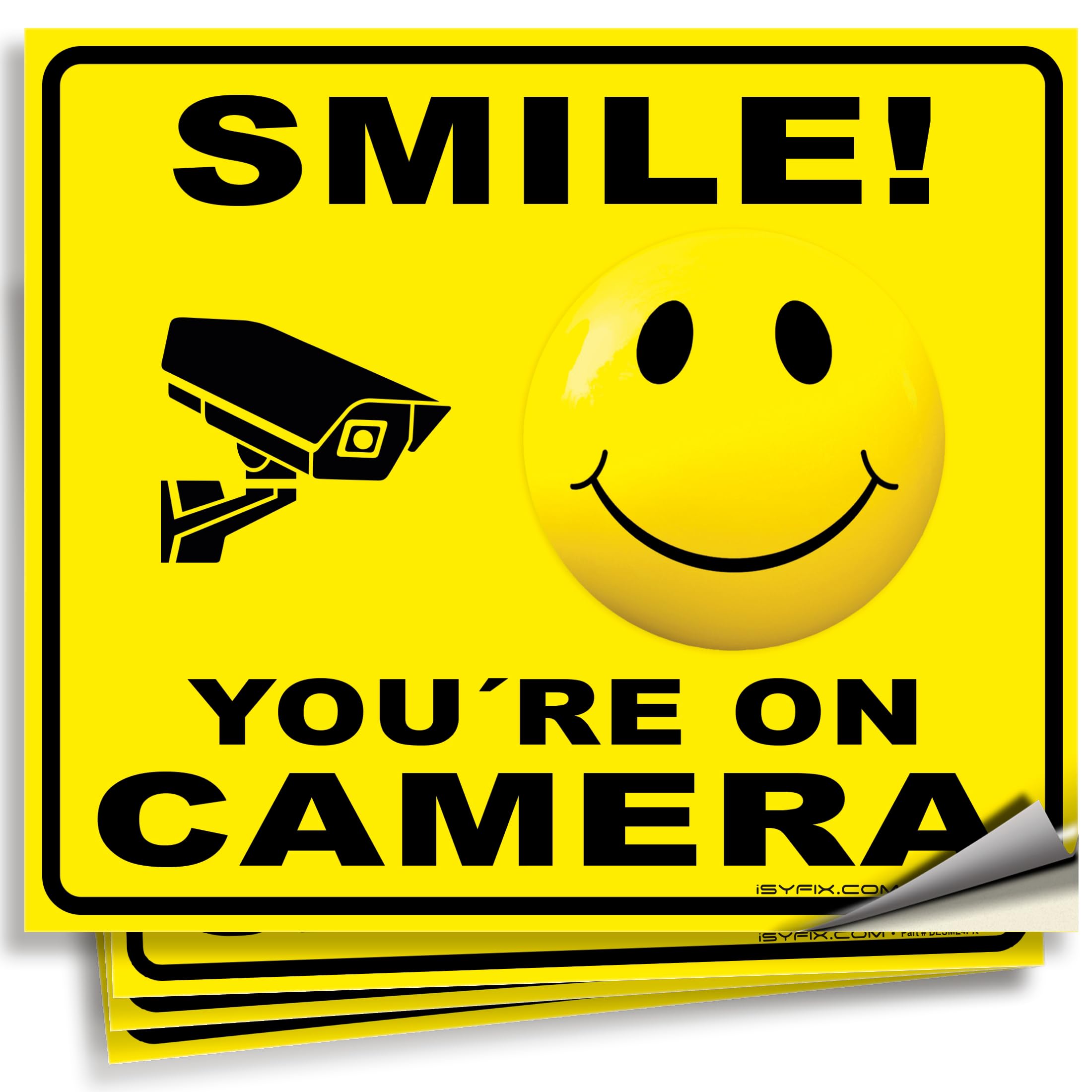 Isyfix Smile You'Re On Camera Stickers For Home   4 Pack 7X6 Inch   Decals For Inside The Window Or Glass, Uv, Weather, Scratch,