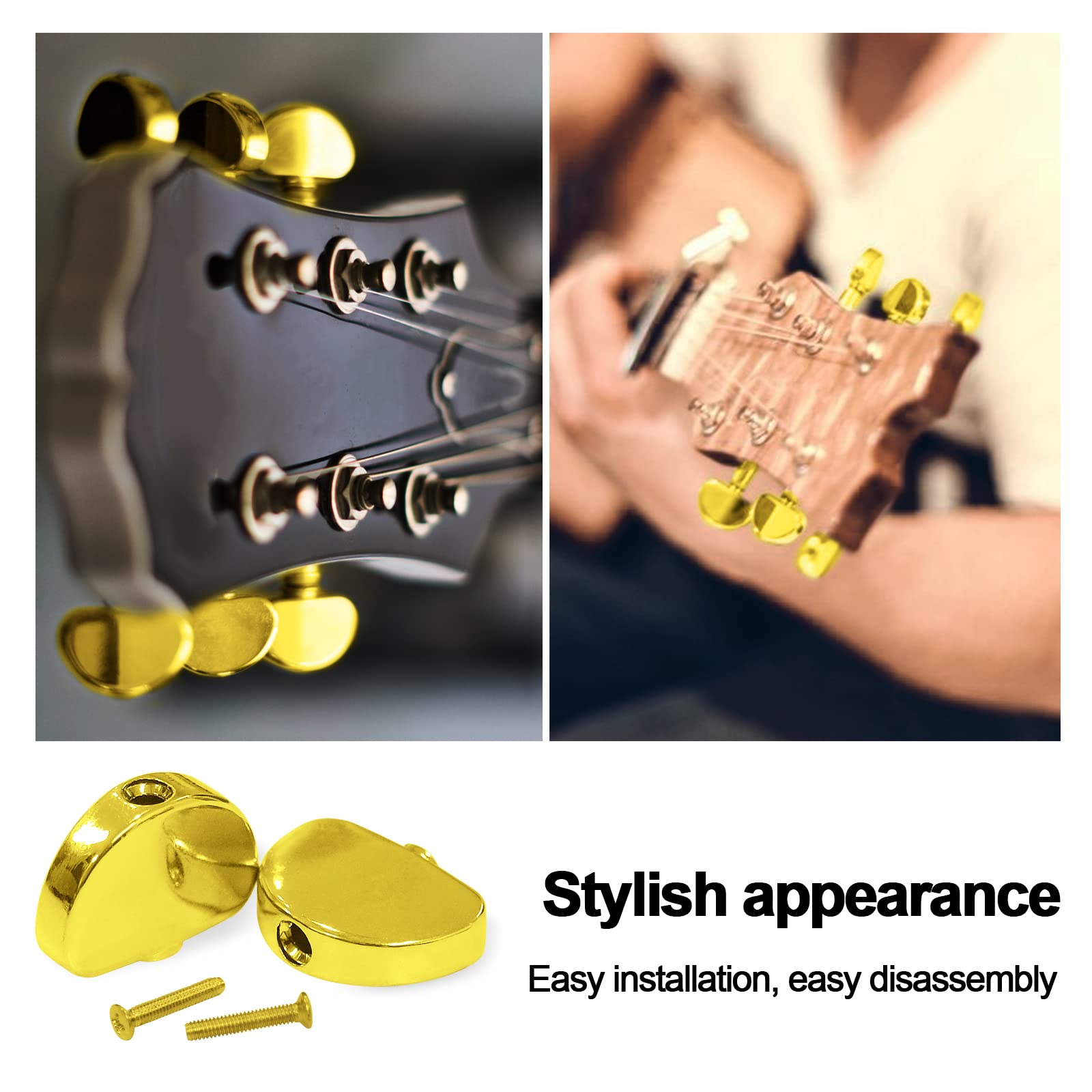 Maxcheer 6Pcs Metal Big Semicircle Guitar Tuning Pegs Tuners Machine Heads Replacement Buttons Knobs Handle (Gold)