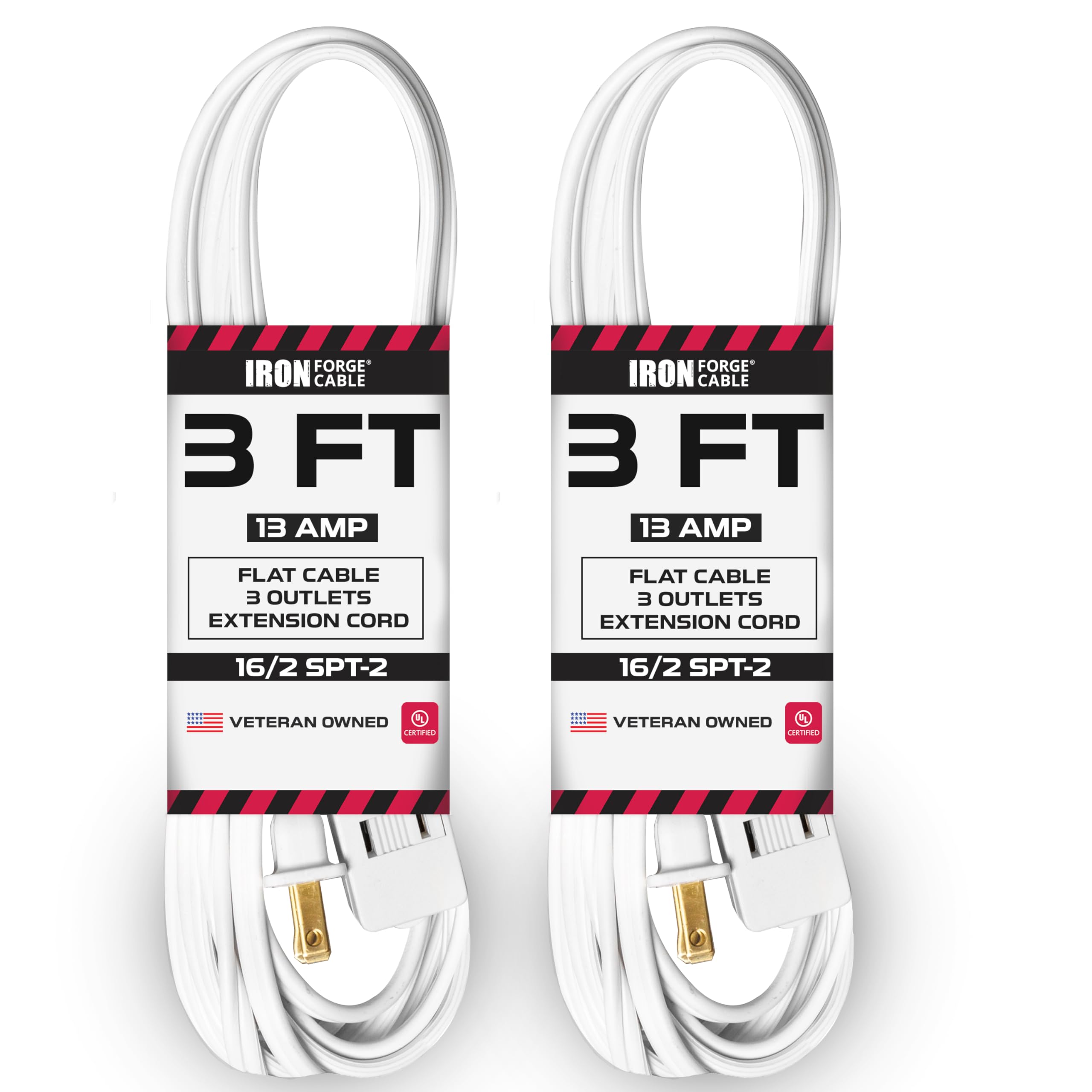 Iron Forge Cable 3 Ft White Extension Cord 2 Pack   16/2 Durable Electrical Cable