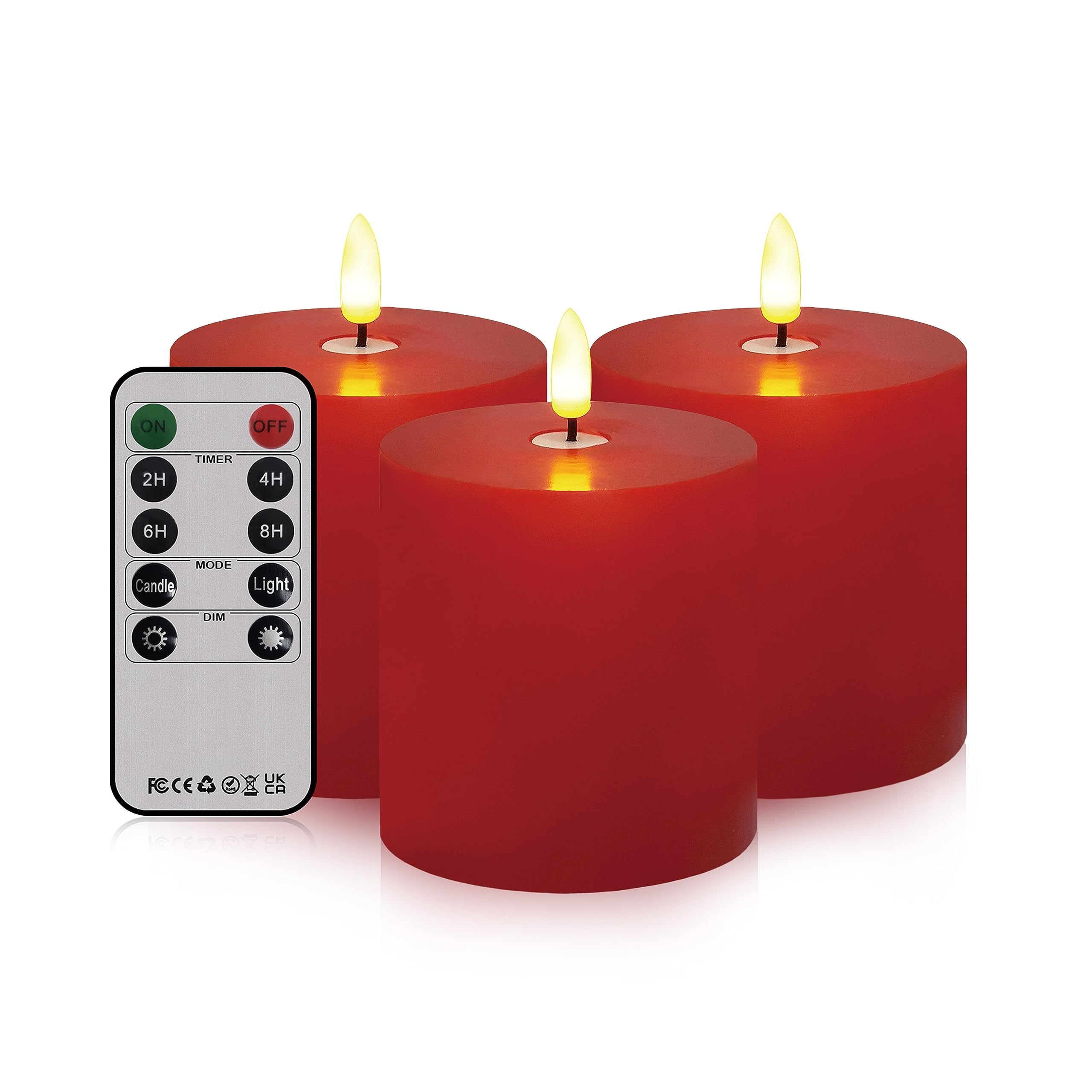 Bilymate Red Wax Flameless Candles   Realistic Flickering Led Pillar Candles With Remote & Timer, Battery Operated, For Valentin