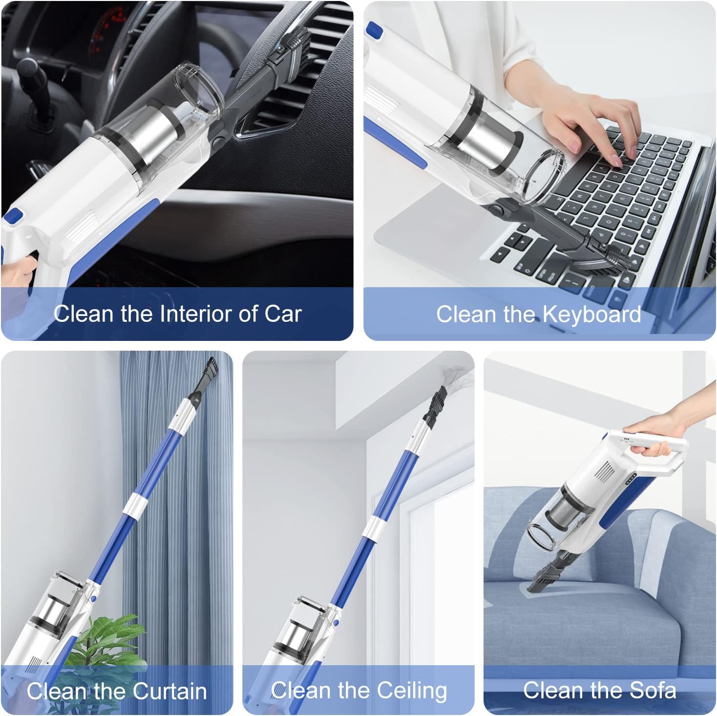Whall Cordless Vacuum Cleaner, Upgraded Strong Suction Brushless Motor Cordless Stick Vacuum Cleaner,Lightweight Handheld Vacuum