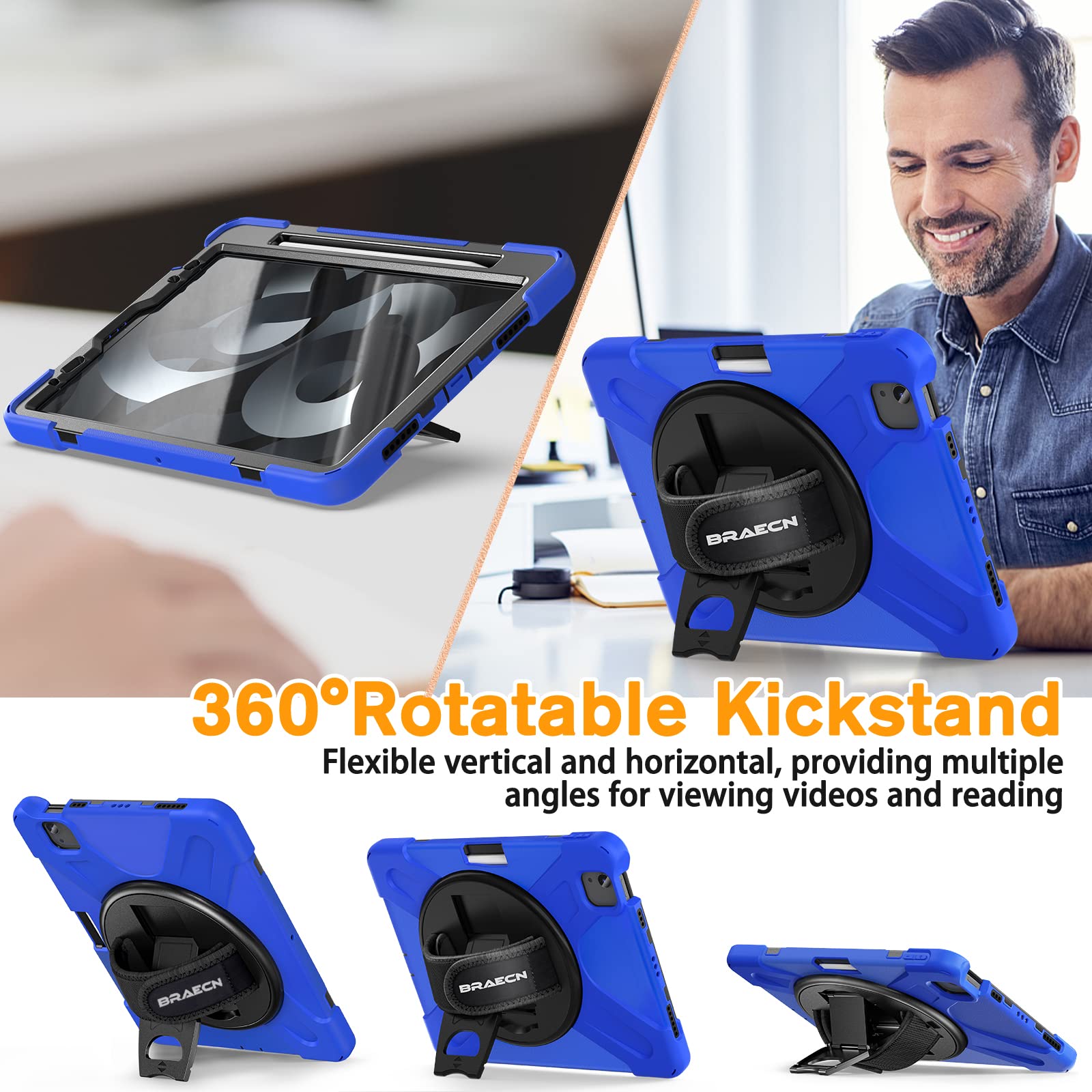 Braecn For Ipad Air 11 Inch 6Th Generation Case M2 2024,Ipad Air 5Th /4Th Gen 10.9 Case,Rugged Heavy Duty Case With Pencil Holde