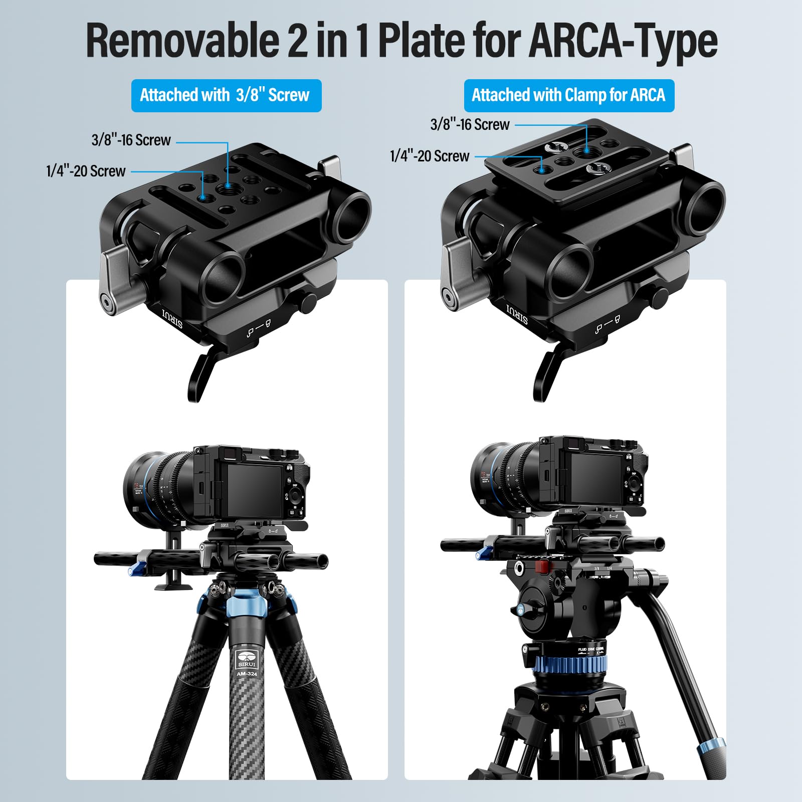 Sirui 15Mm Rail Support System With Quick Release Plate, Camera Baseplate With Dual 15Mm Rod Clamps For Tripod, Shoulder Rig, Follow Focus, Am Qa Lr