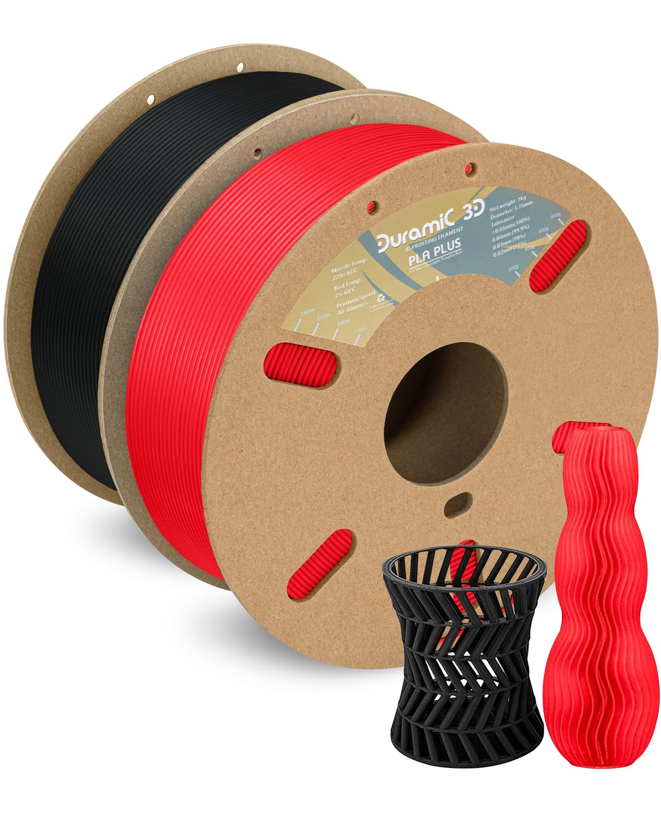 Duramic 3D Pla+ Filament 1.75Mm 2Kg Black + Rouge Red, Pla Plus 3D Printer Filament 2 Pack 1Kg Spool(2.2Lbs) Pla Pro Tougher And
