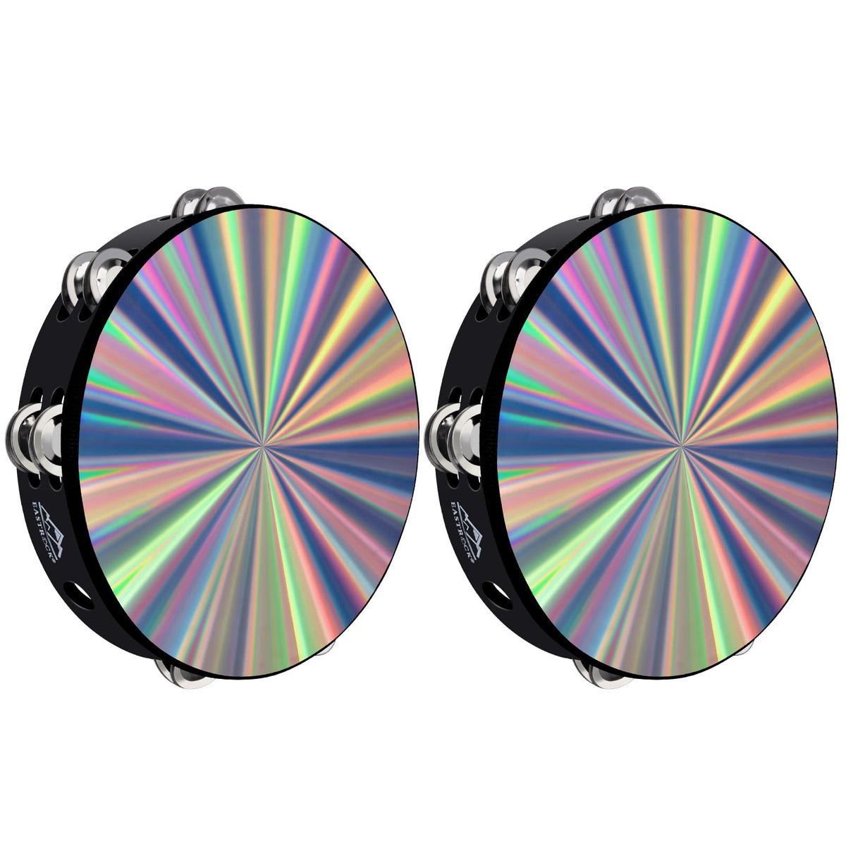 EASTROCK Radiant Tambourine Hand Held Drum 10 Inch Double Row Jingles Reflective Tambourine Musical Instrument for Adults Church