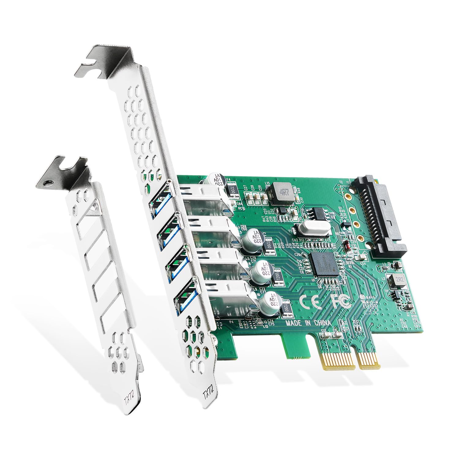 Binardat Pcie To 4 Ports Usb 3.0 Expansion Card, Self Powered, Low Profile Bracket, Usb3 Hub Controller Adapter For Windows 10/1