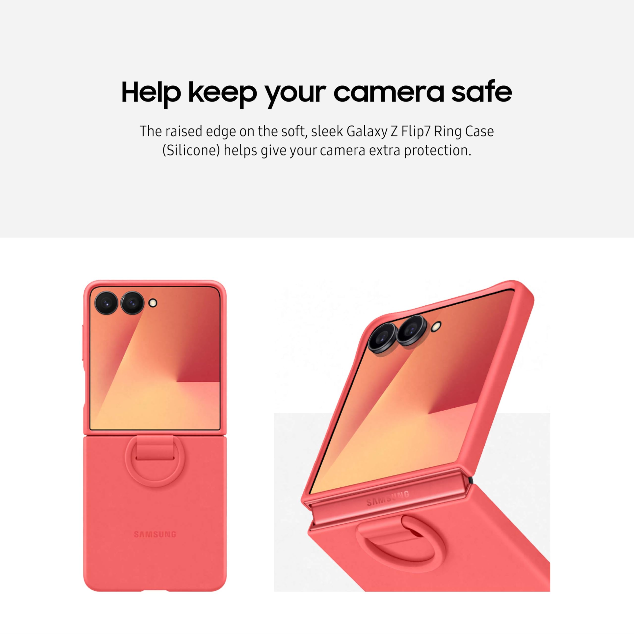 Samsung Galaxy Z Flip7 Official Ring Phone Case Silicone, Easy To Carry, Soft, Sleek, Us Version, Coral Red