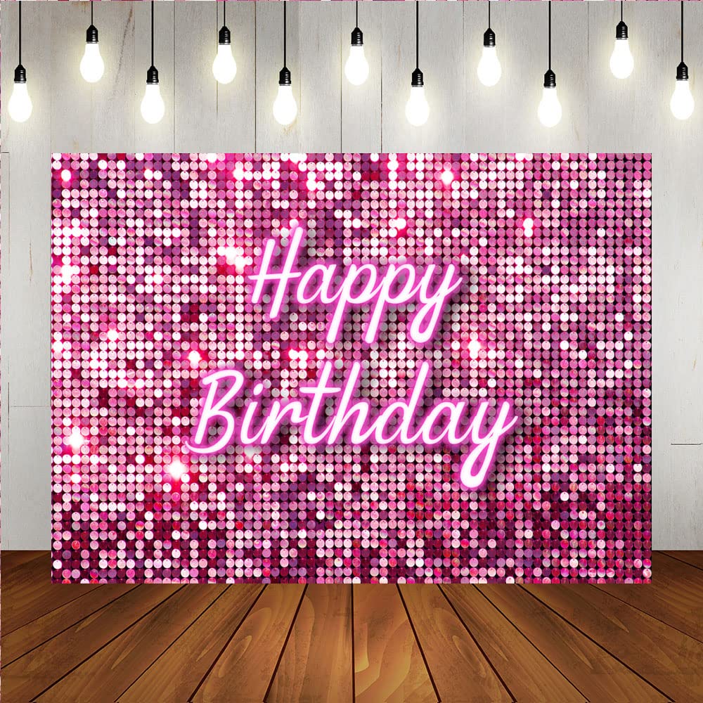 Lofaris Pink Flash Square Backdrop For Photography Happy Birthday Shinning Sequin Wall Panels Shimmer Wall Sweet 16 Girl Woman 2