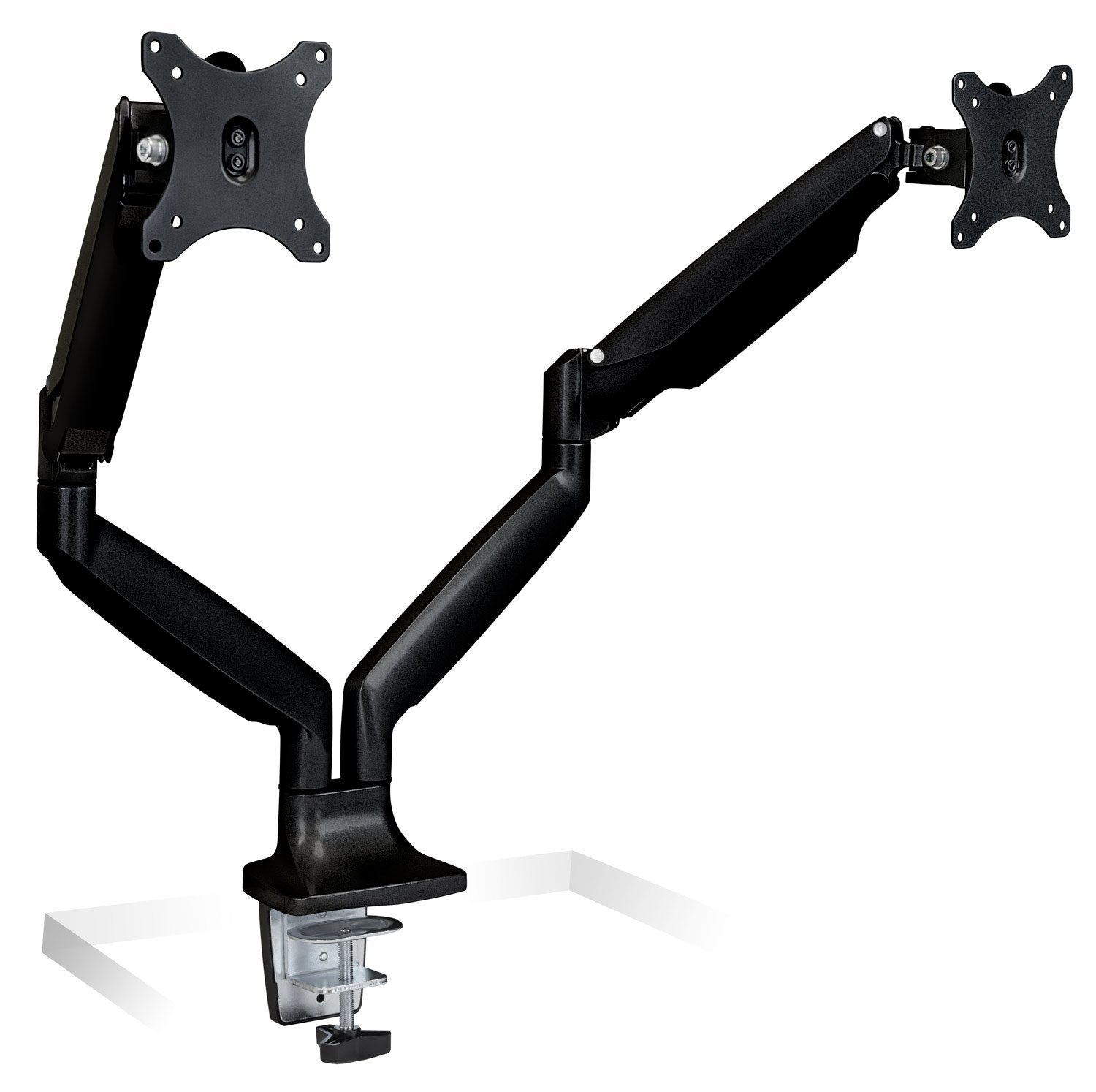 Mount It! Dual Monitor Arm Mount | Desk Stand | Two Articulating Gas Spring Height Adjustable Arms | Fits 2 x 24 27 29 30 32 Inch VESA 75 100 Compatible Screens | C Clamp and Grommet Bases (Black)