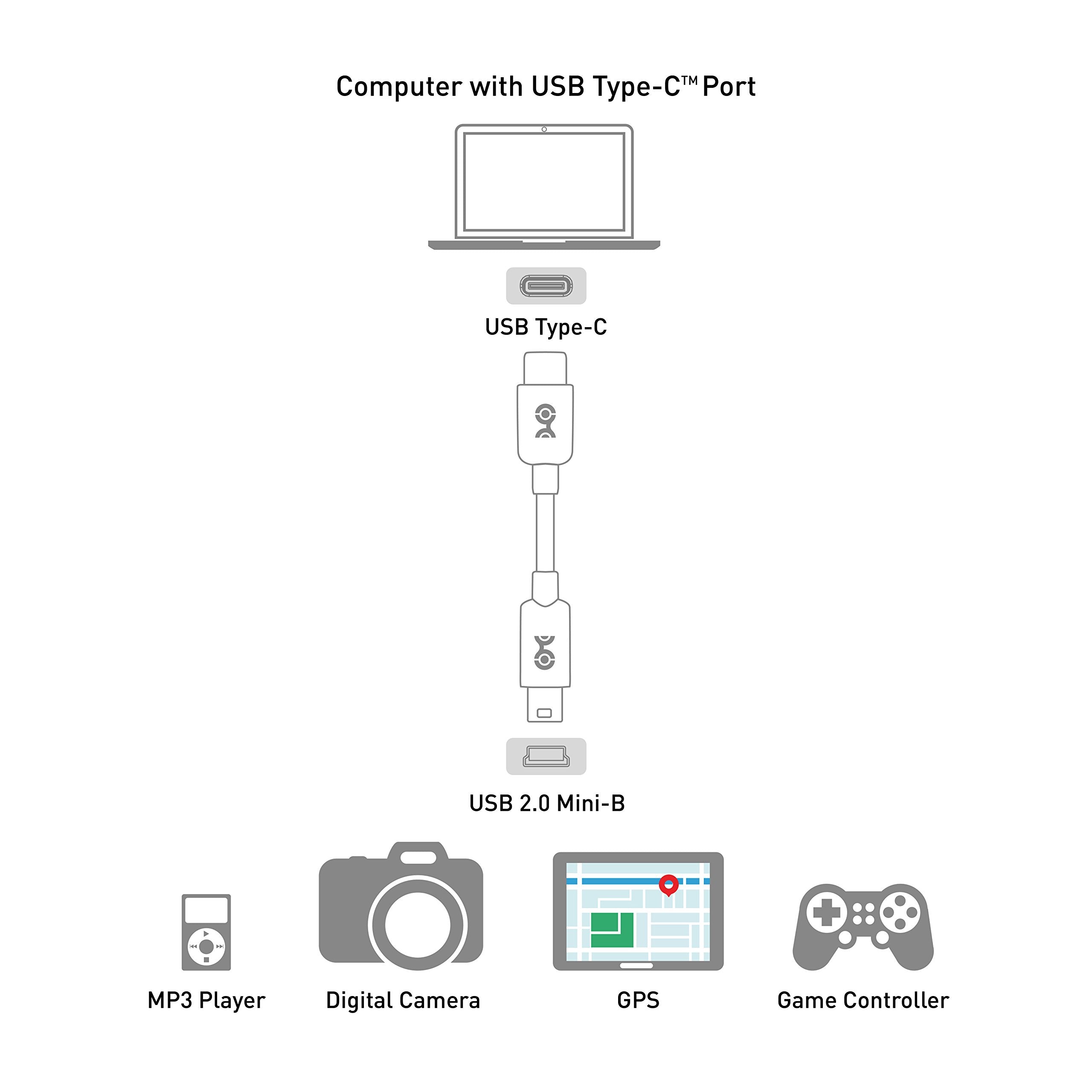 Cable Matters Mini USB to USB C Cable   6.6ft, USBC to MiniUSB Cable, Compatible with Game Controller, Camera, GPS, Dash Cam, Black